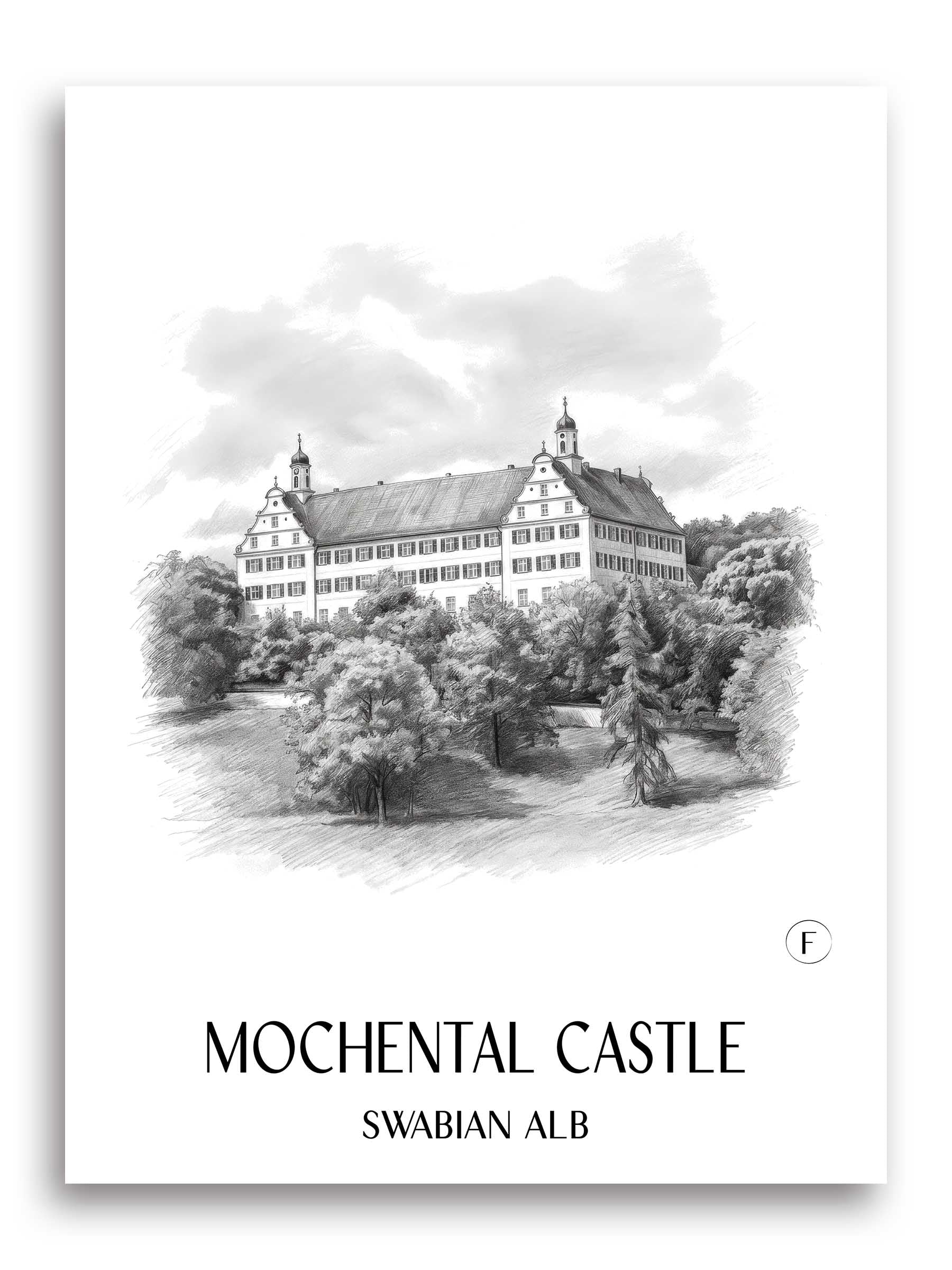 Schloss Mochental Poster - Schwäbische Alb - Deutschland Kunstdruck - Zeichnung von A4 bis A1