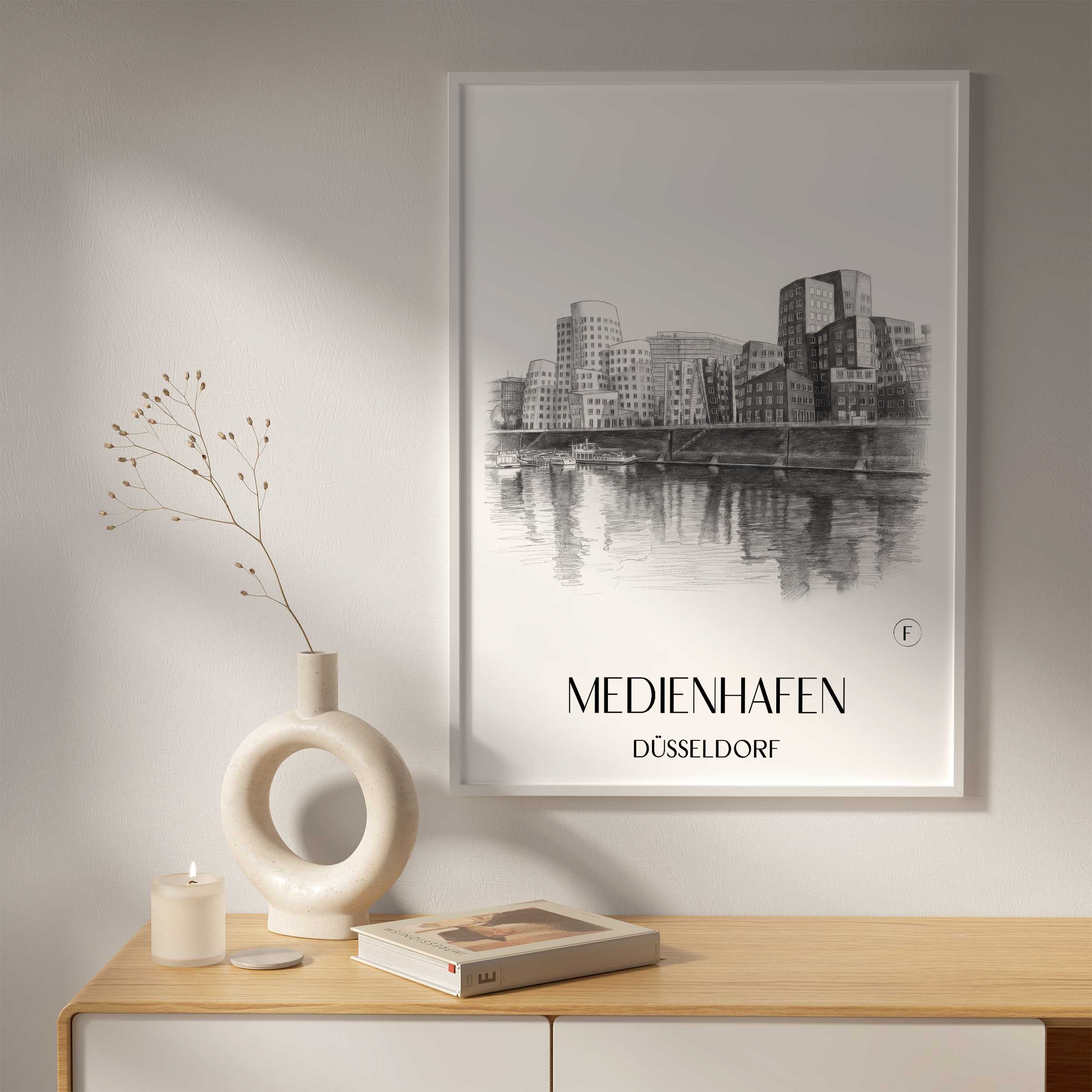 medienhafen-düsseldorf-deutschland-poster-bleistift-zeichnung-drawing