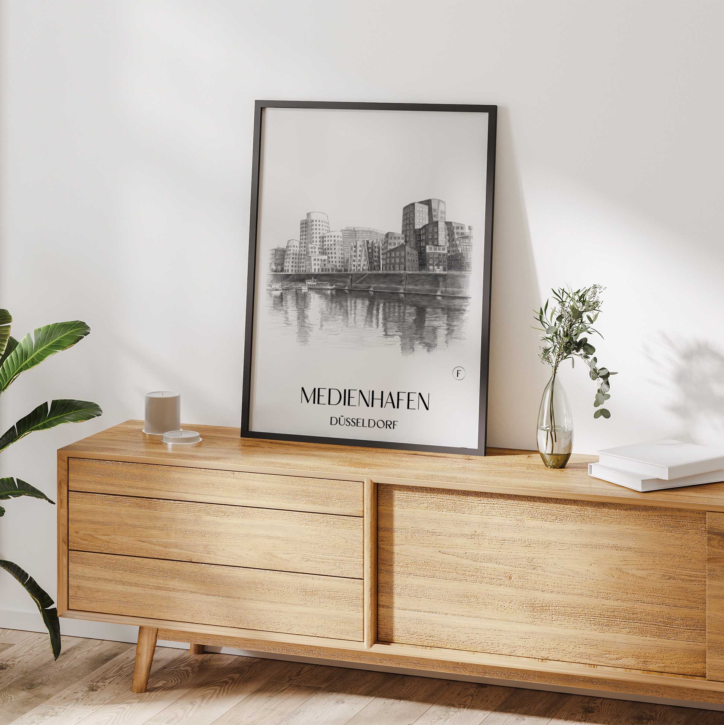 medienhafen-düsseldorf-deutschland-poster-bleistift-zeichnung-drawing
