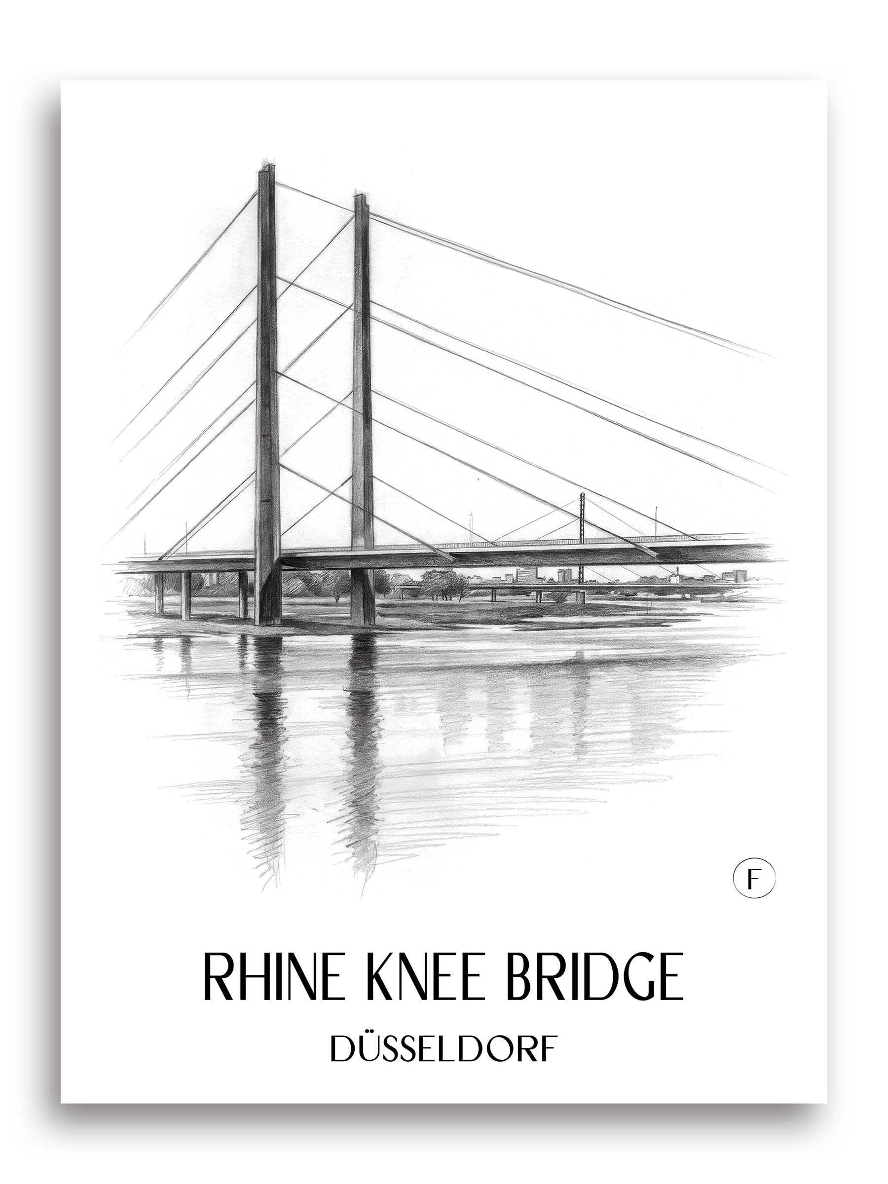 Rheinkniebrücke Poster - Düsseldorf - Deutschland Kunstdruck - Zeichnung von A4 bis A1