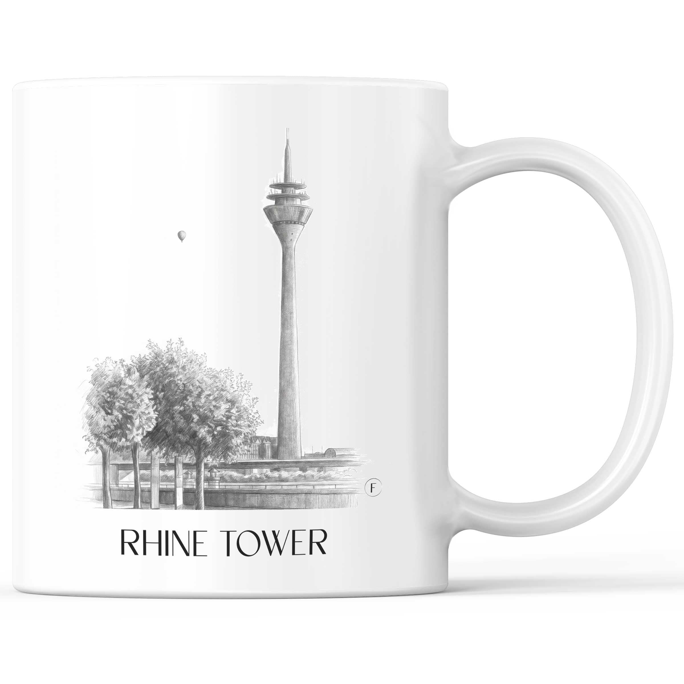 Rheinturm Kaffeebecher - Düsseldorf - Deutschland Becher - Kaffeetasse im Zeichnung Stil
