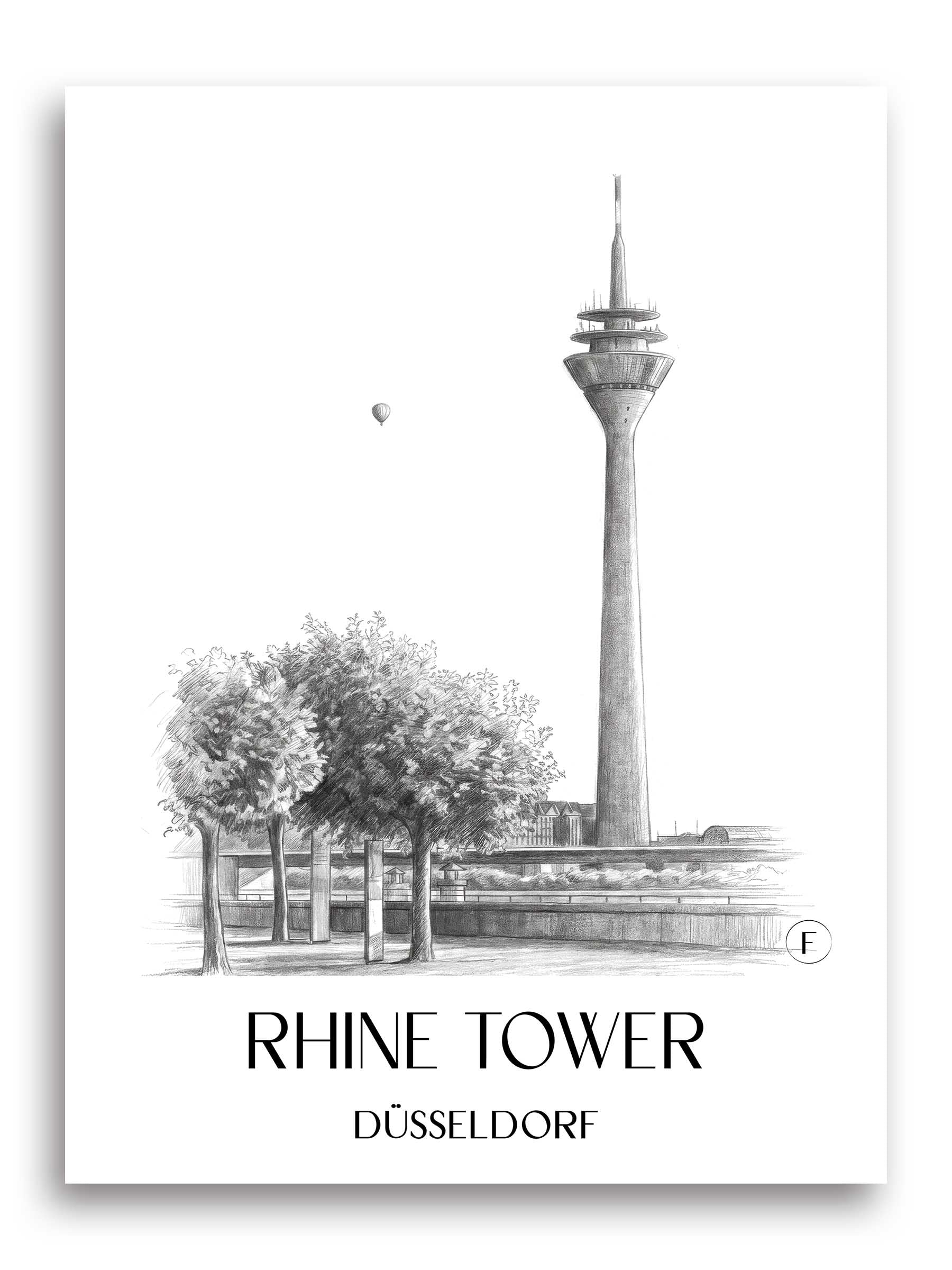 Rheinturm Poster - Düsseldorf - Deutschland Kunstdruck - Zeichnung von A4 bis A1