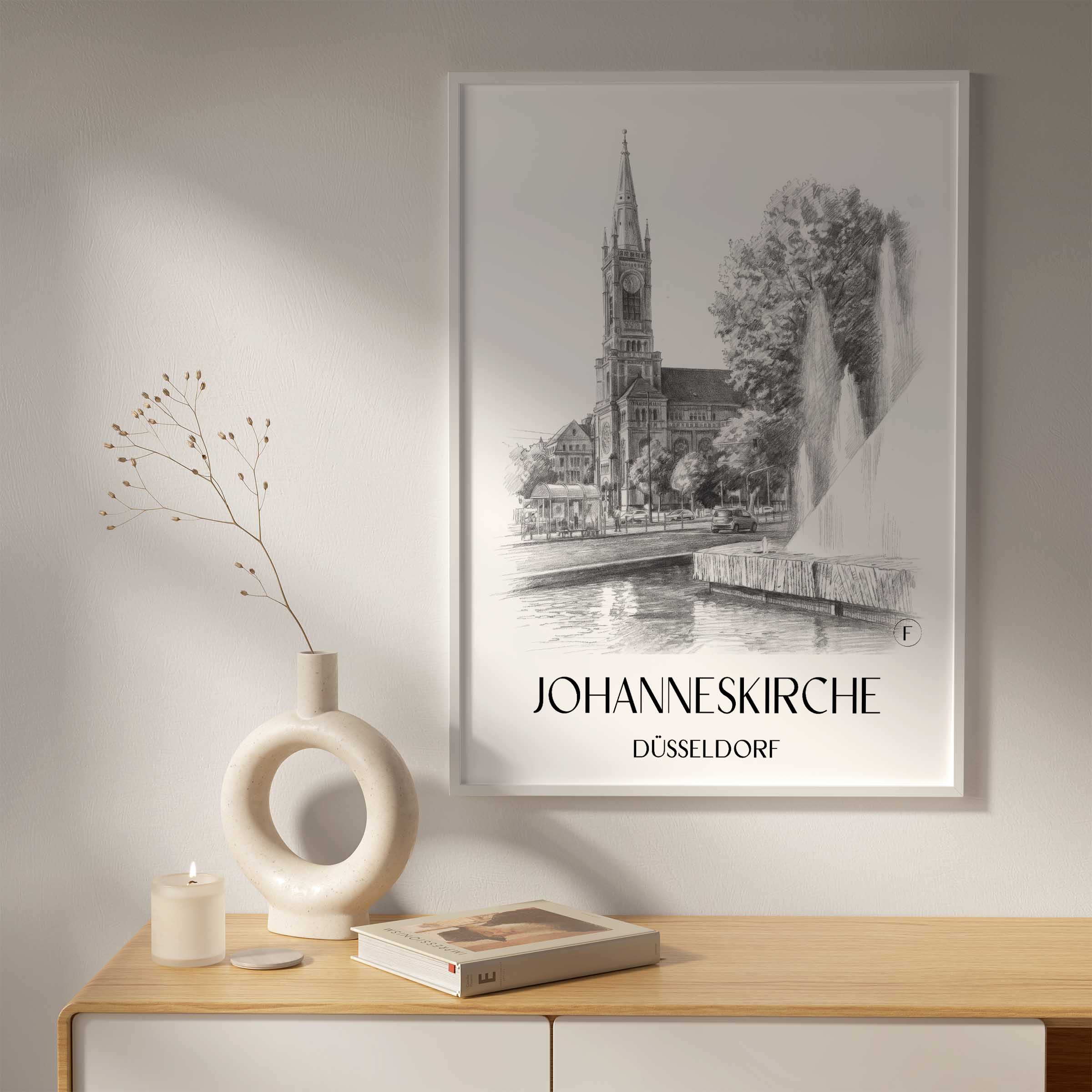 johanneskirche-düsseldorf-deutschland-poster-bleistift-zeichnung-drawing