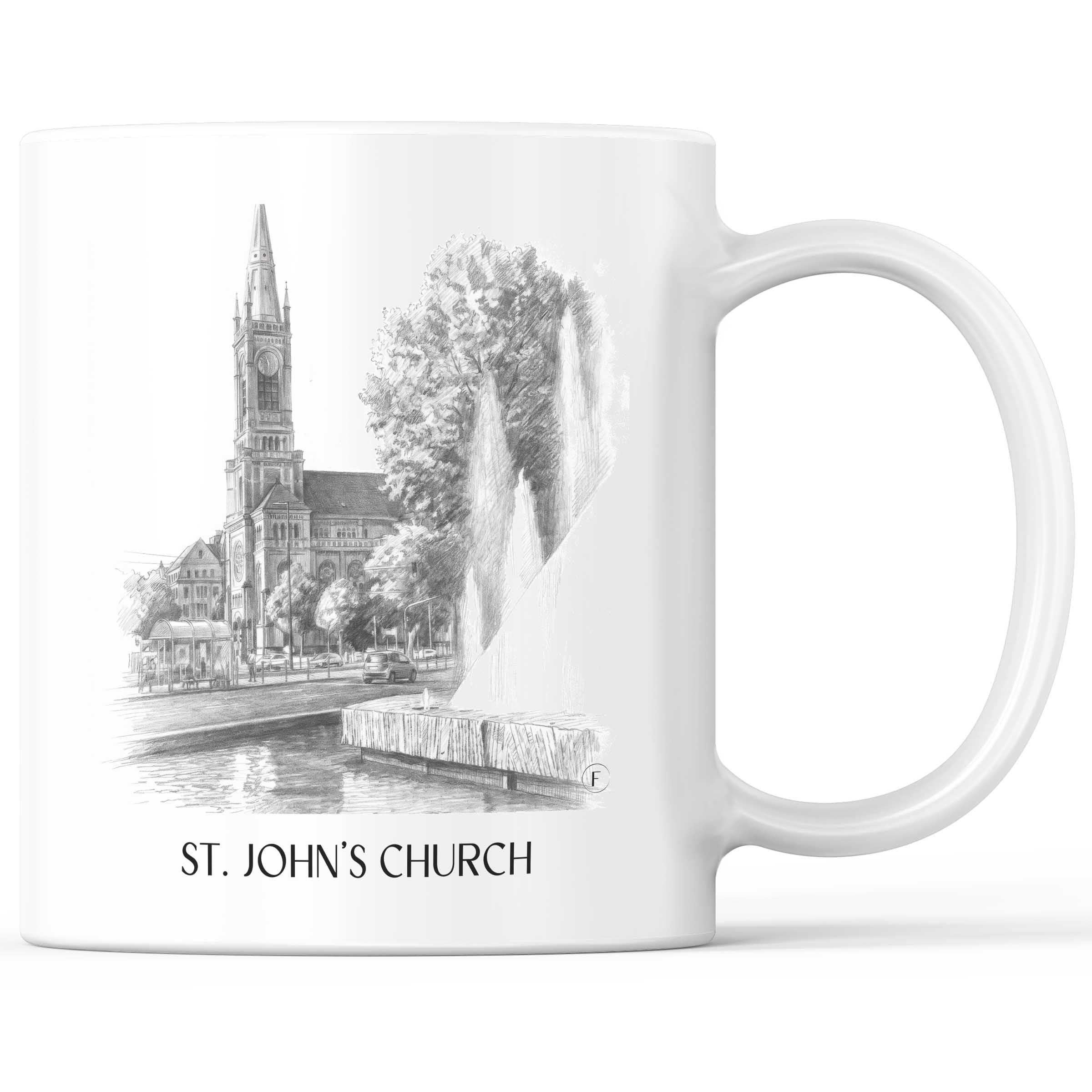 Johanneskirche Kaffeebecher - Düsseldorf - Deutschland Becher - Kaffeetasse im Zeichnung Stil