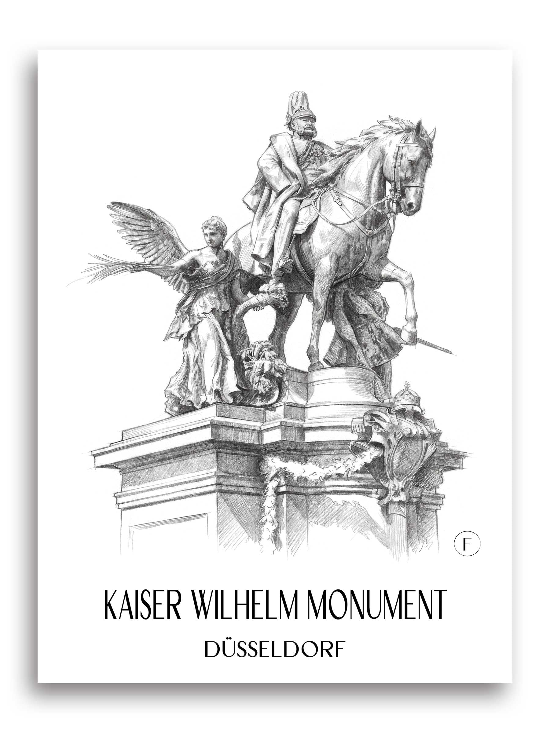 Kaiser-Wilhelm-Denkmal Poster - Düsseldorf - Deutschland Kunstdruck - Zeichnung von A4 bis A1