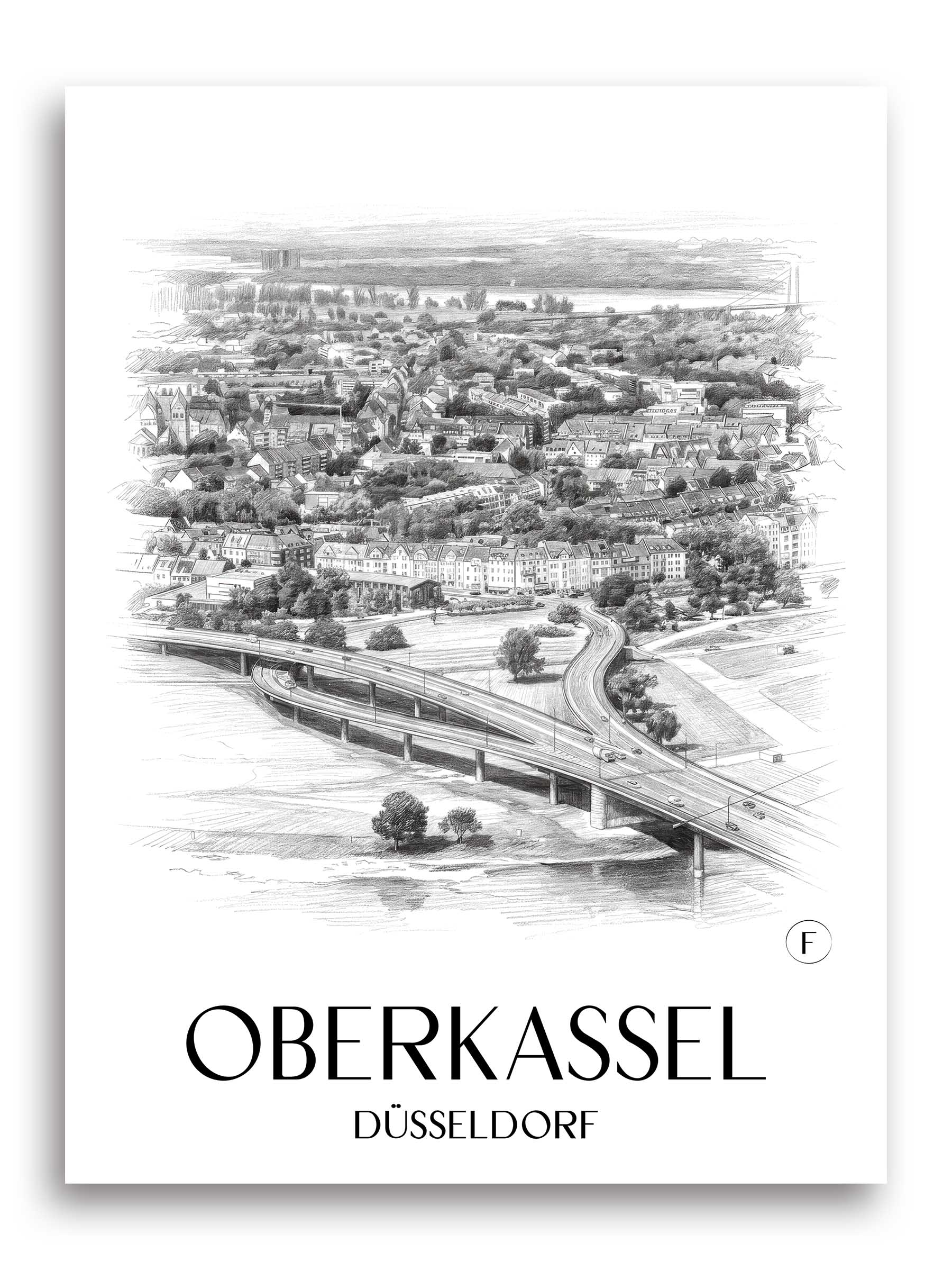 Oberkassel Poster - Düsseldorf - Deutschland Kunstdruck - Zeichnung von A4 bis A1