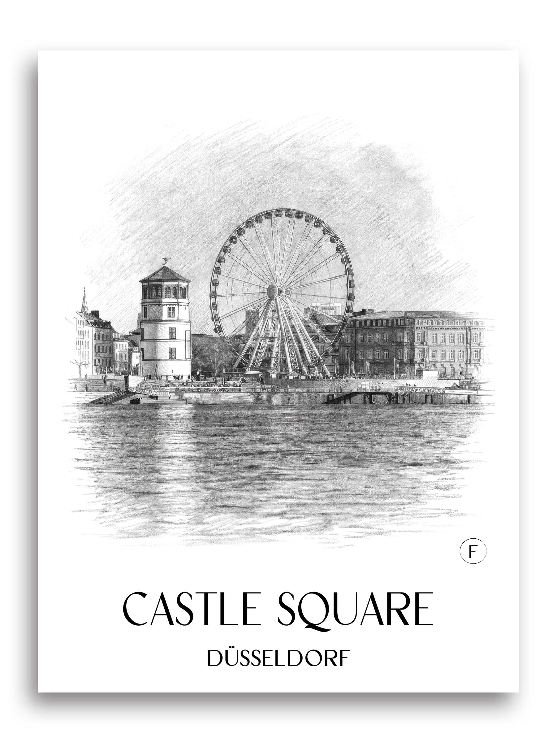 Burgplatz Poster - Düsseldorf - Deutschland Kunstdruck - Zeichnung von A4 bis A1