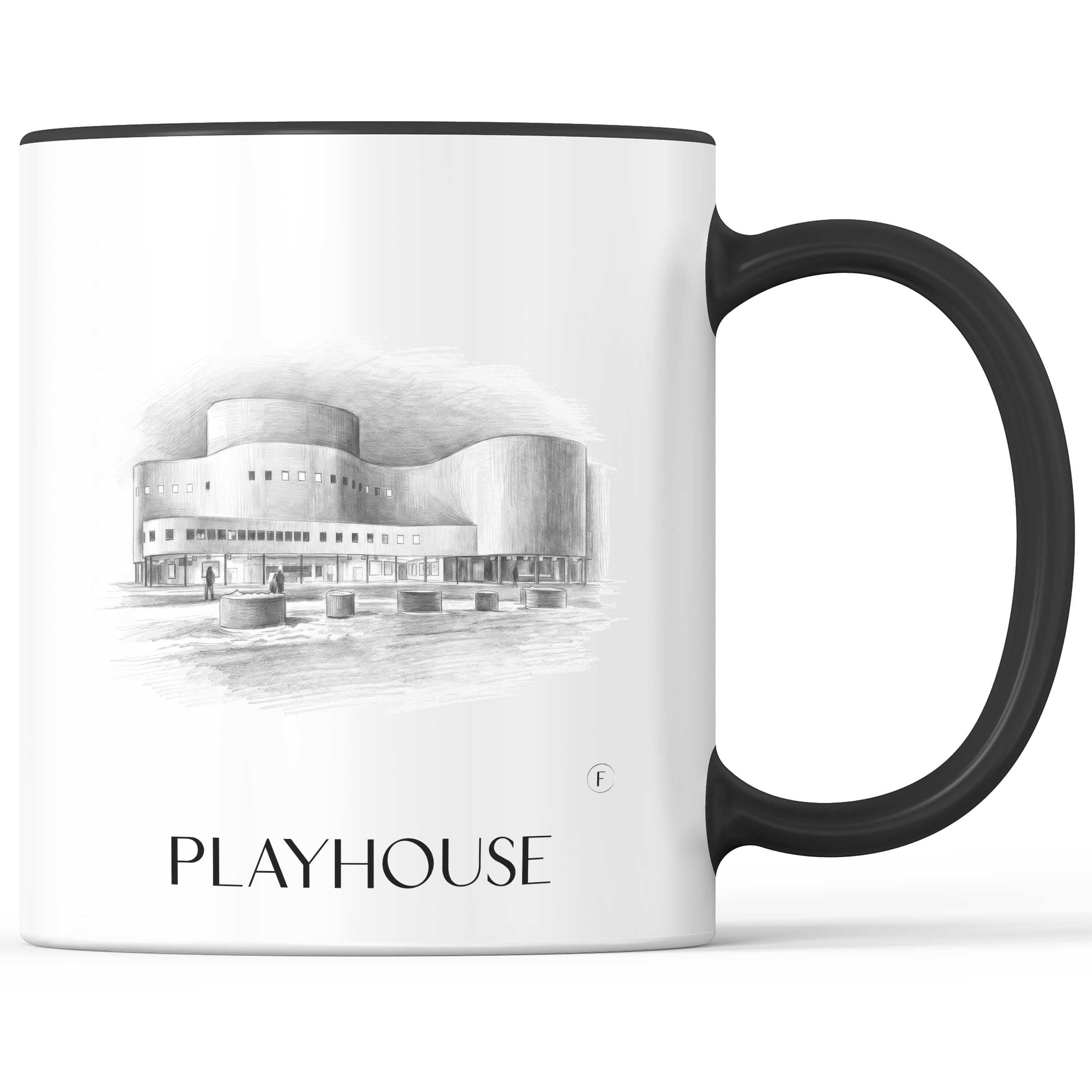 Schauspielhaus Kaffeebecher - Düsseldorf - Deutschland Becher - Kaffeetasse im Zeichnung Stil