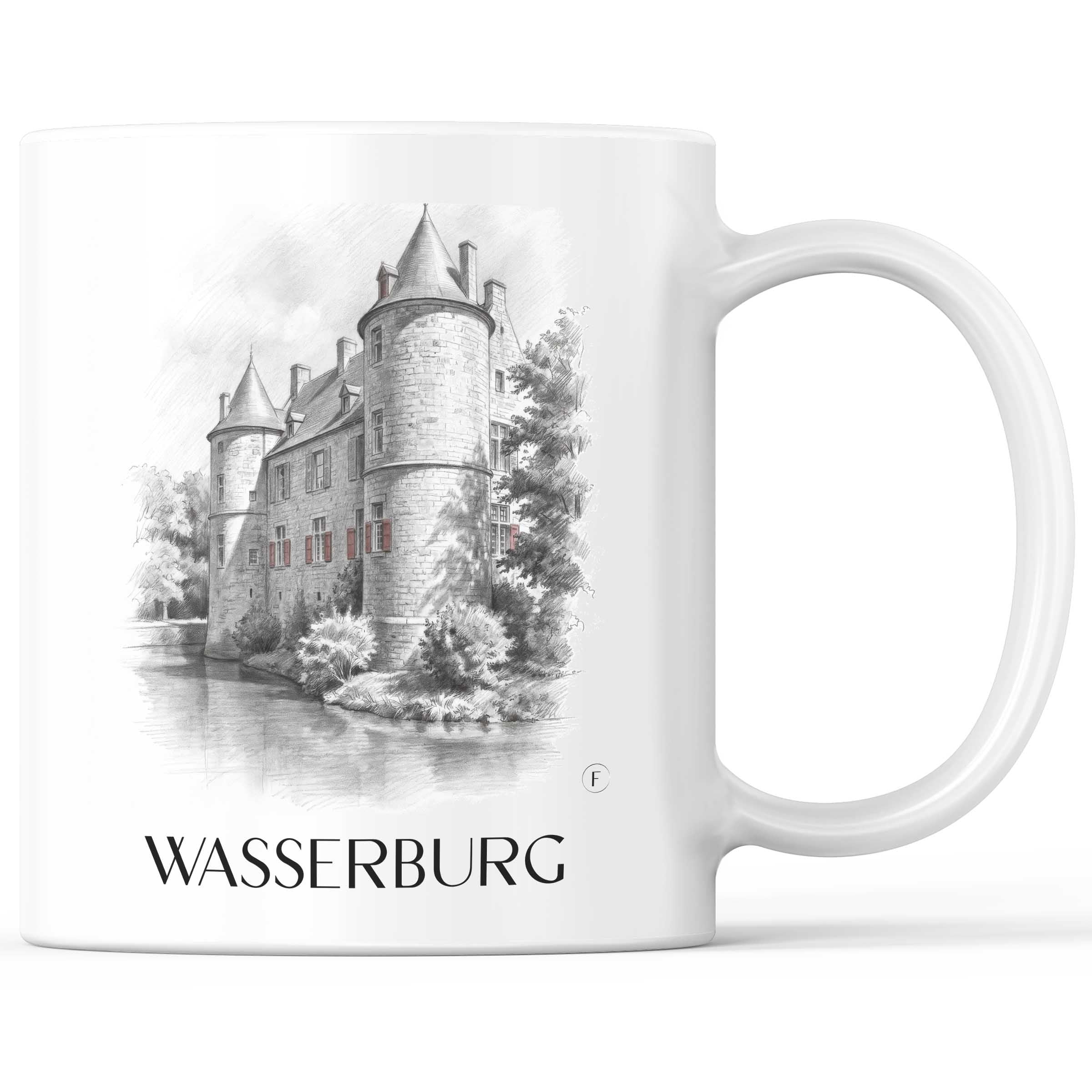 Wasserburg Kaffeebecher - Ratingen - Deutschland Becher - Kaffeetasse im Zeichnung Stil