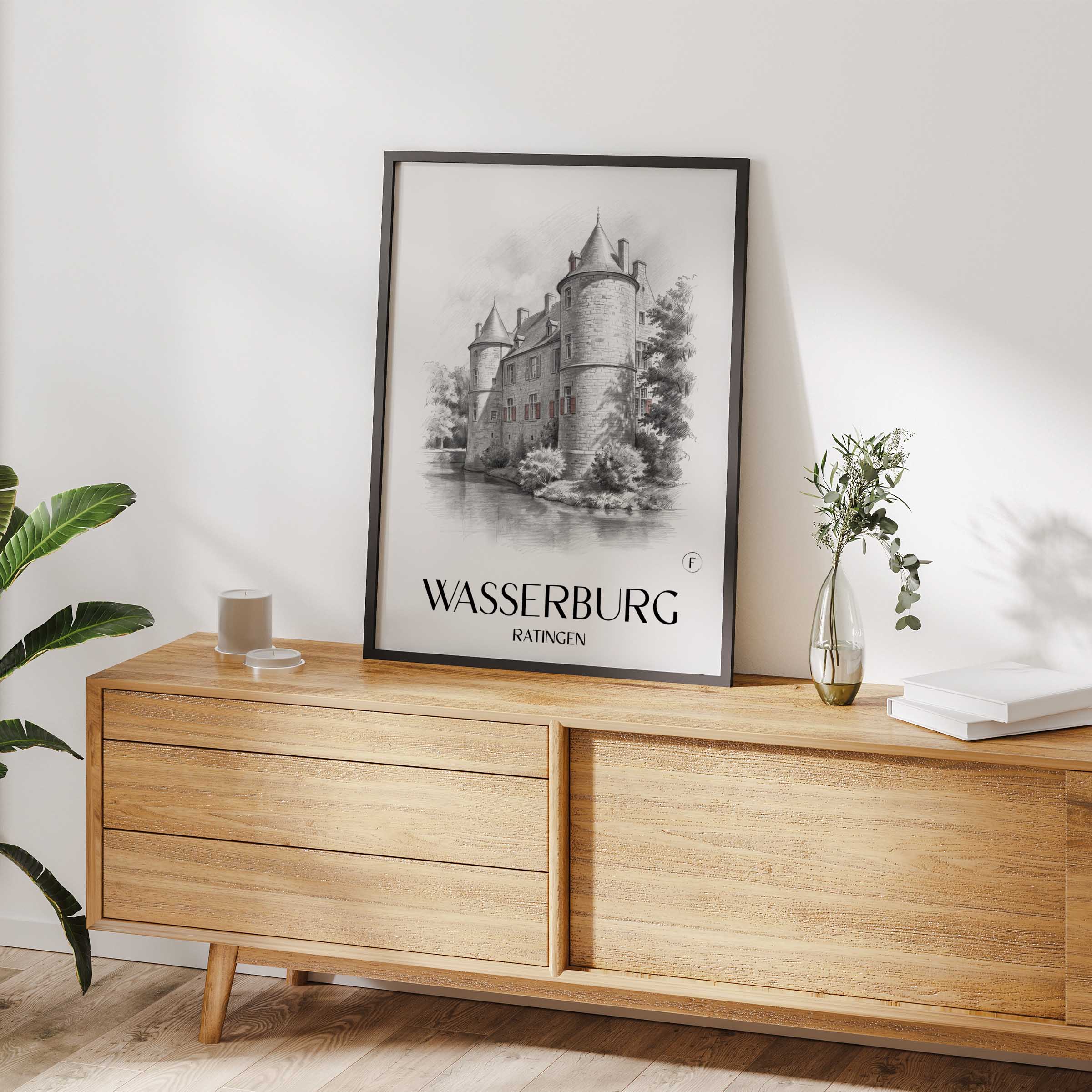 wasserburg--ratingen-deutschland-poster-bleistift-zeichnung-drawing