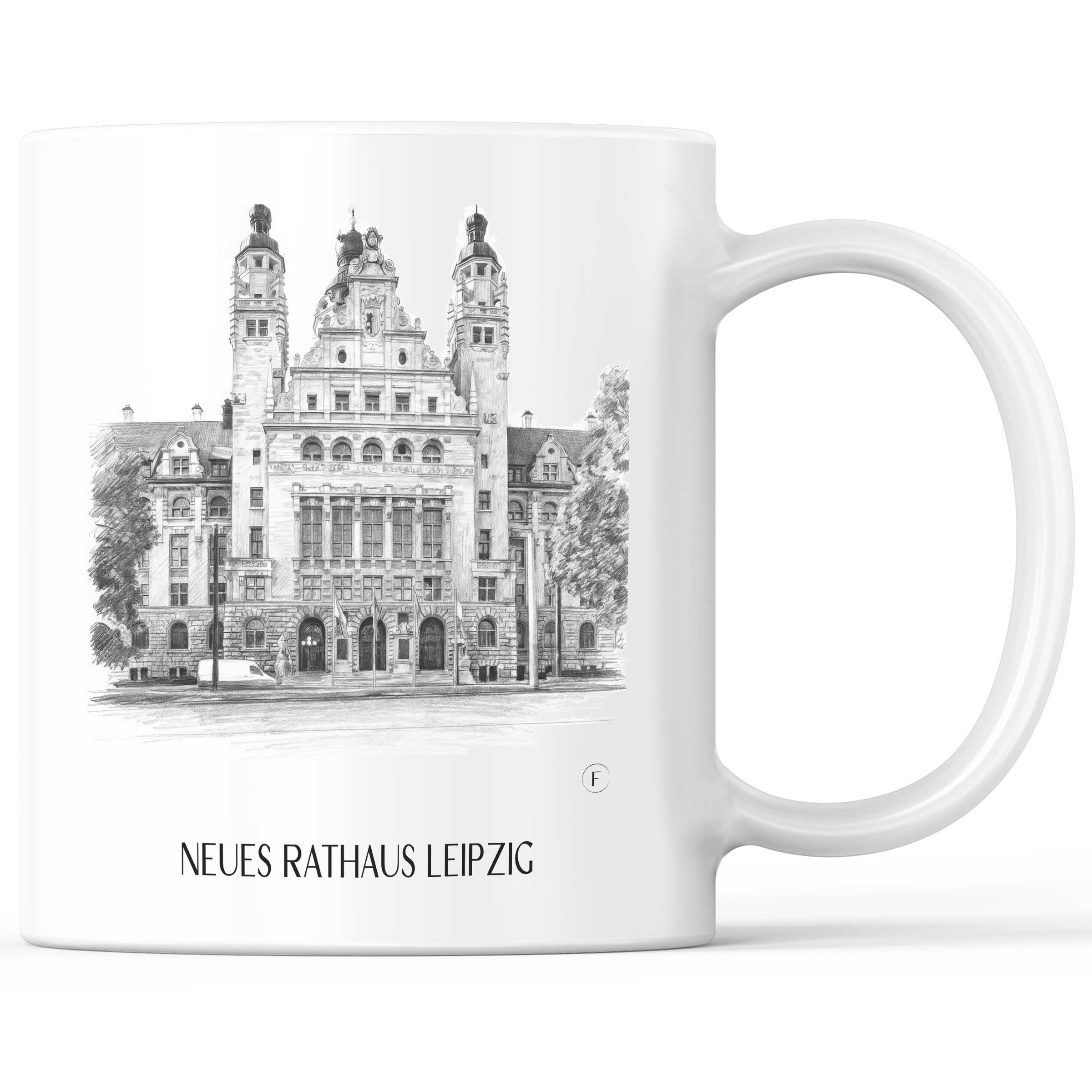 Neues Rathaus Kaffeebecher - Leipzig - Deutschland Becher - Kaffeetasse im Zeichnung Stil