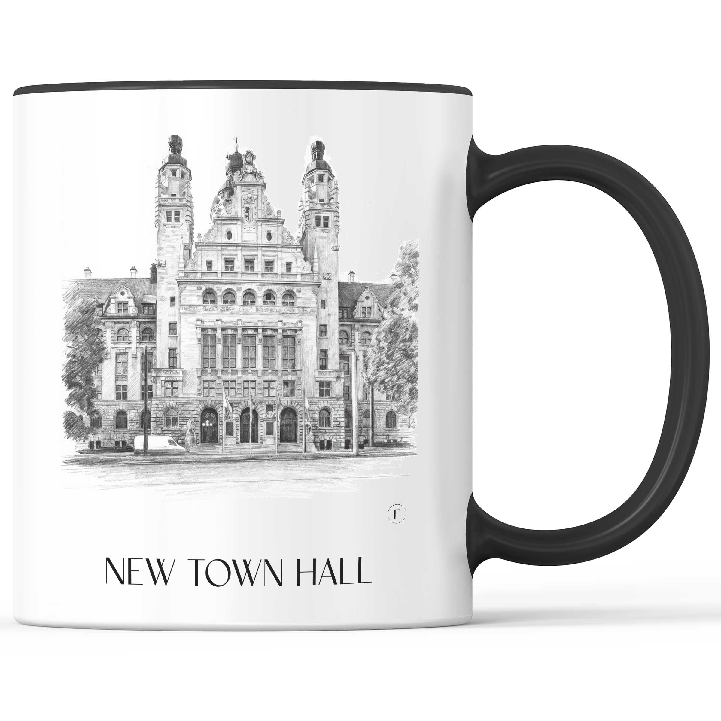 Neues Rathaus Kaffeebecher - Leipzig - Deutschland Becher - Kaffeetasse im Zeichnung Stil