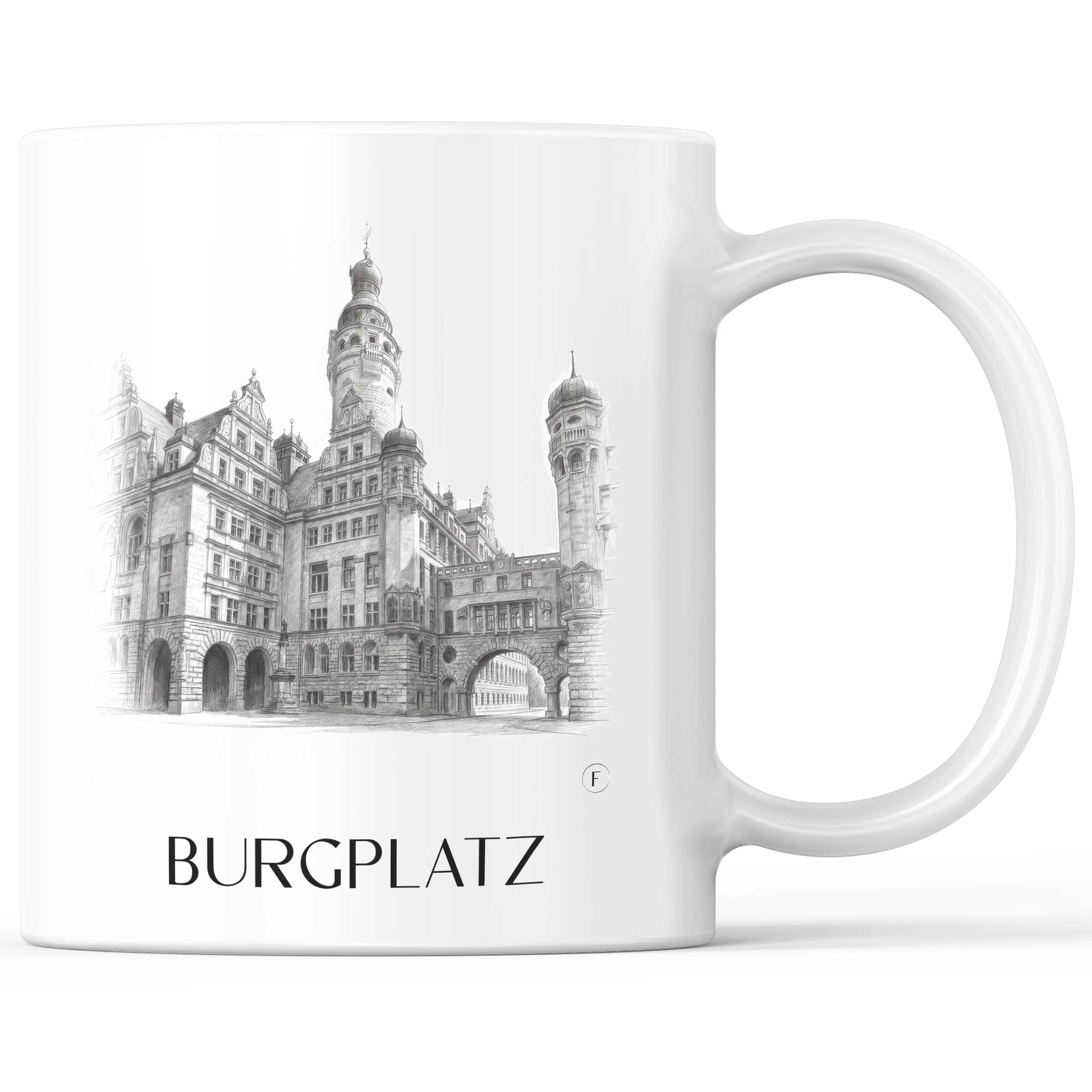 Burgplatz Kaffeebecher - Leipzig - Deutschland Becher - Kaffeetasse im Zeichnung Stil