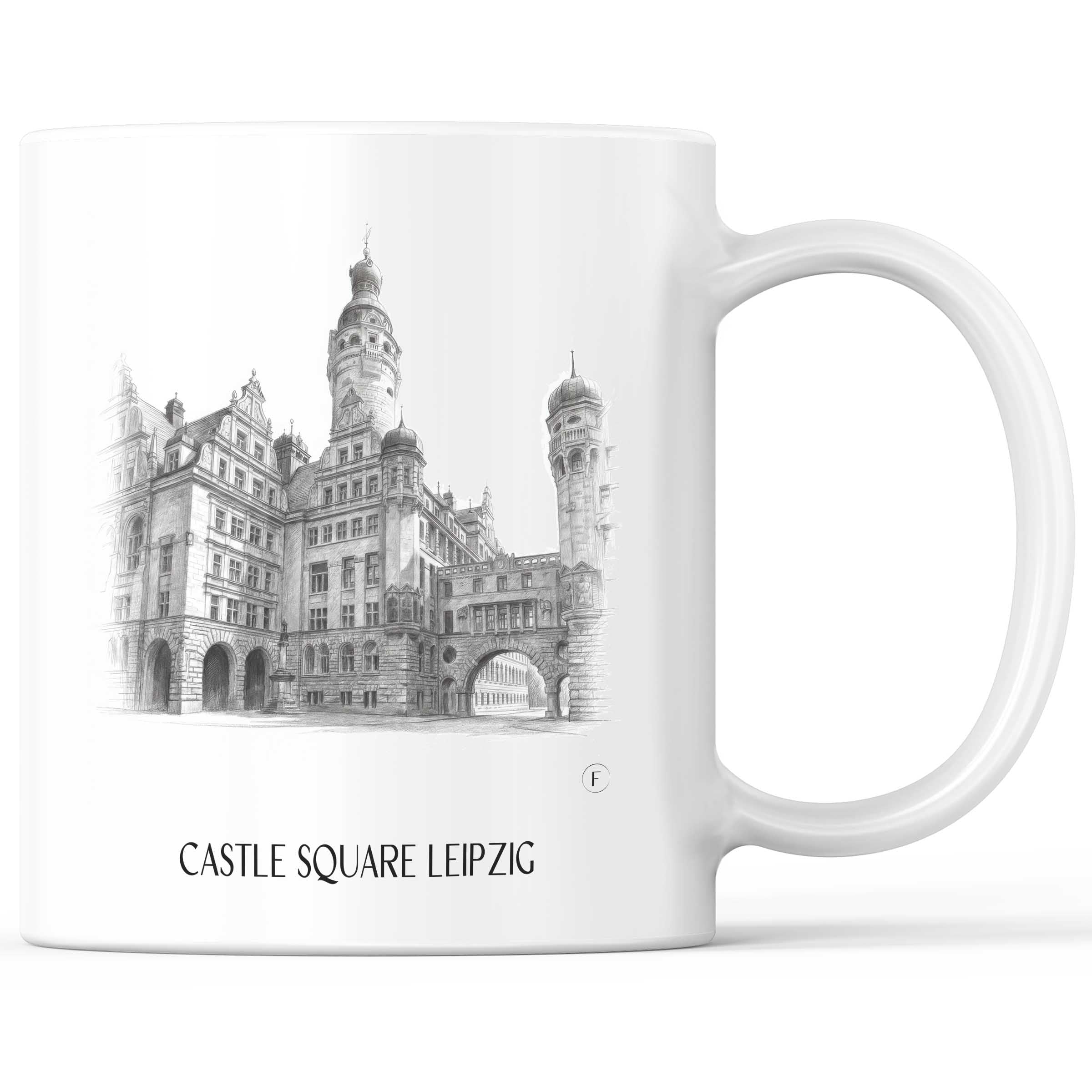 Burgplatz Kaffeebecher - Leipzig - Deutschland Becher - Kaffeetasse im Zeichnung Stil