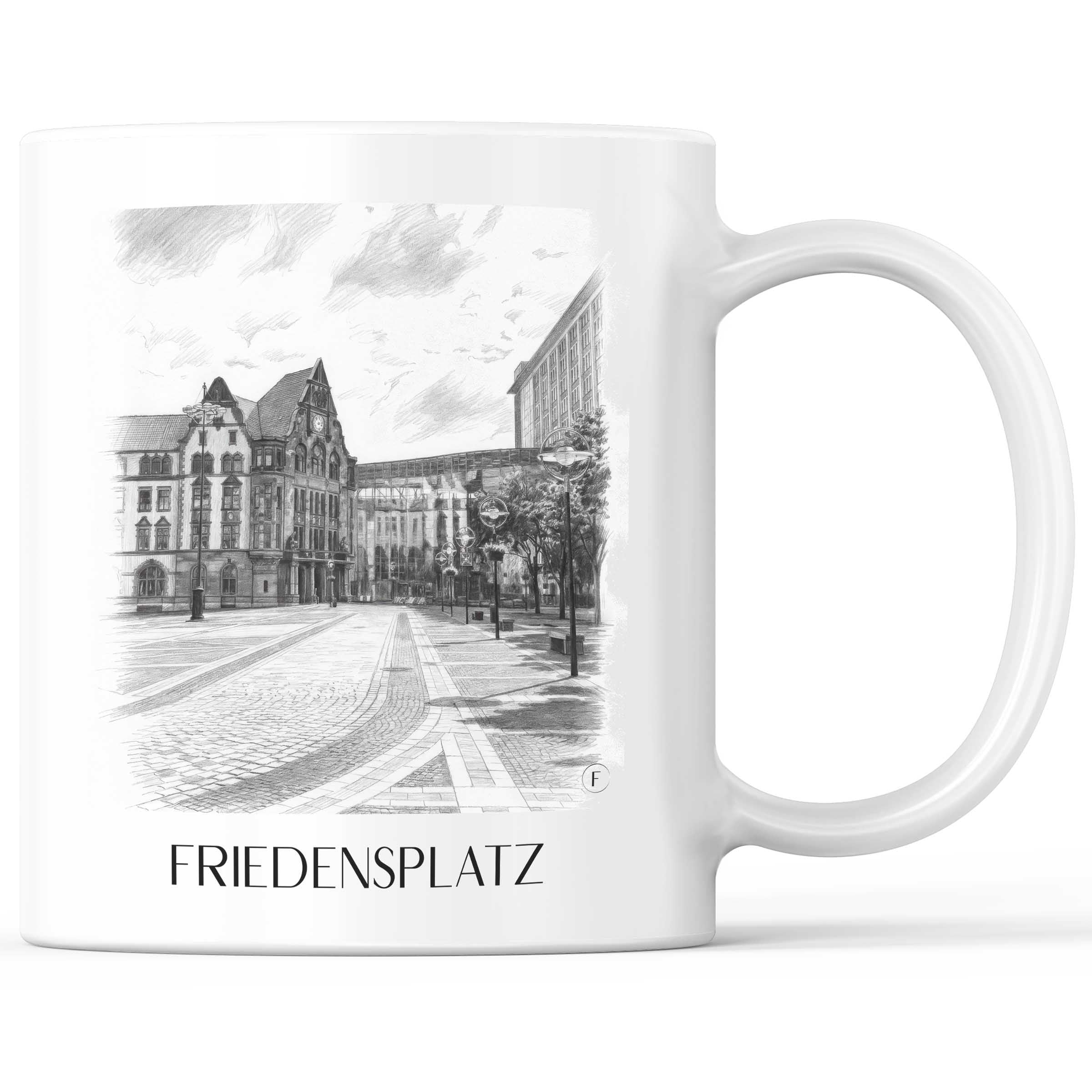Friedensplatz Kaffeebecher - Dortmund - Deutschland Becher - Kaffeetasse im Zeichnung Stil