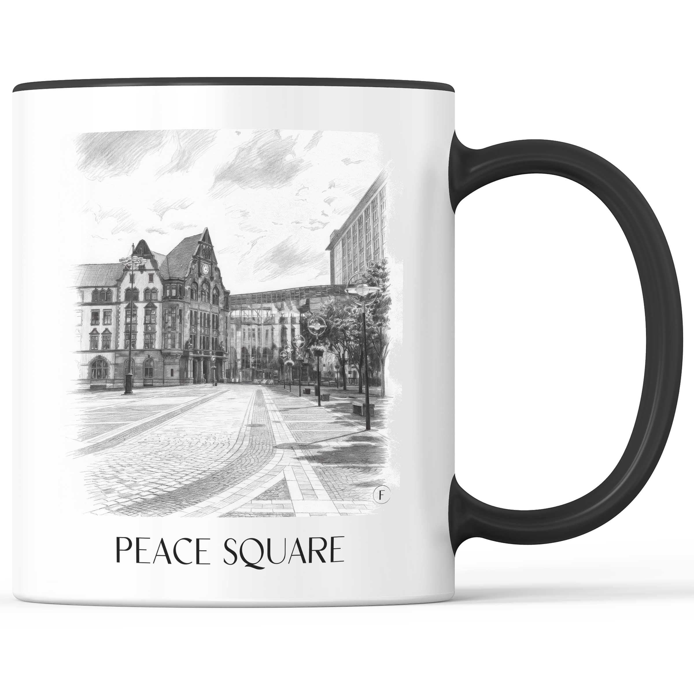 Friedensplatz Kaffeebecher - Dortmund - Deutschland Becher - Kaffeetasse im Zeichnung Stil