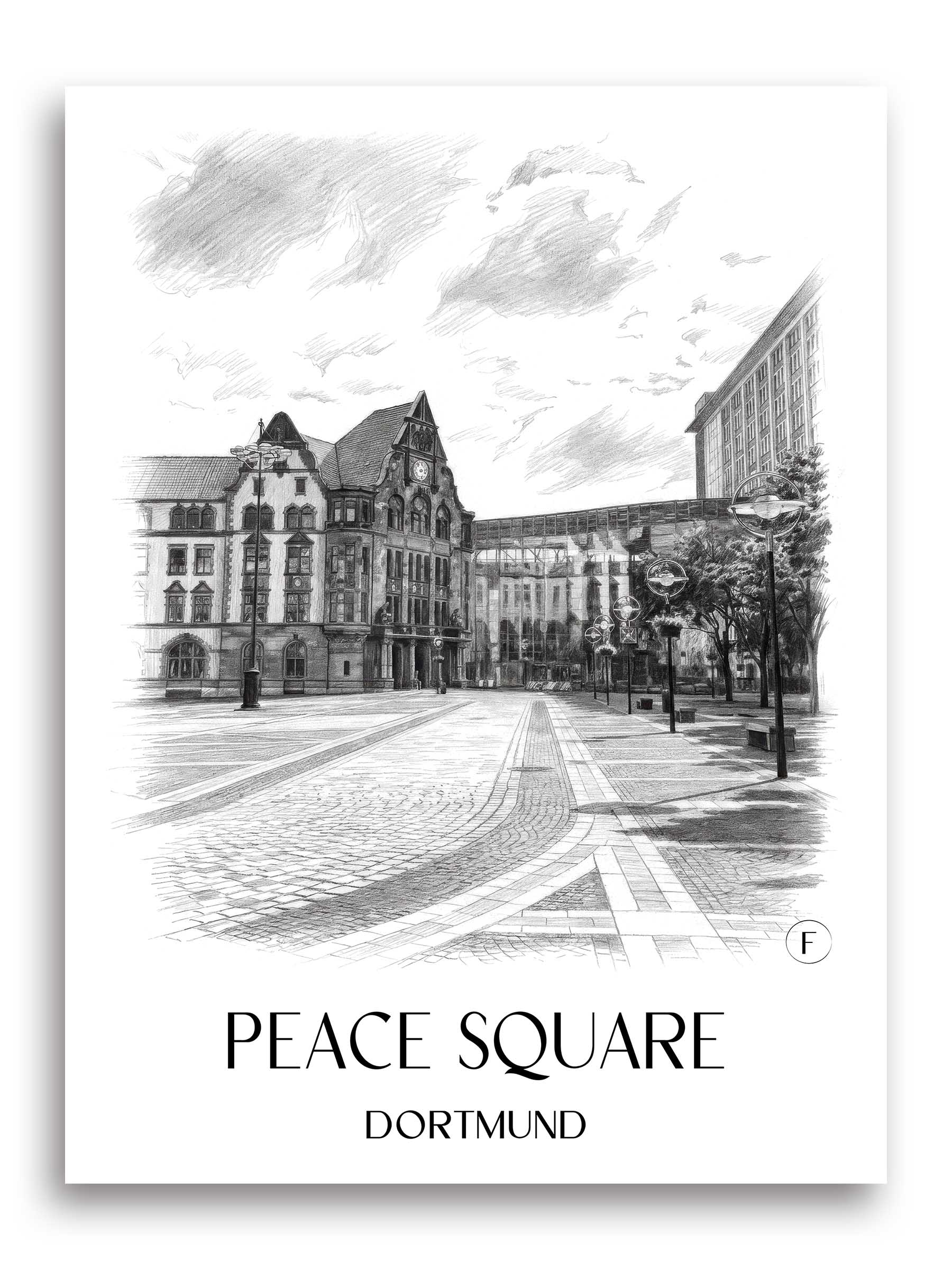 Friedensplatz Poster - Dortmund - Deutschland Kunstdruck - Zeichnung von A4 bis A1