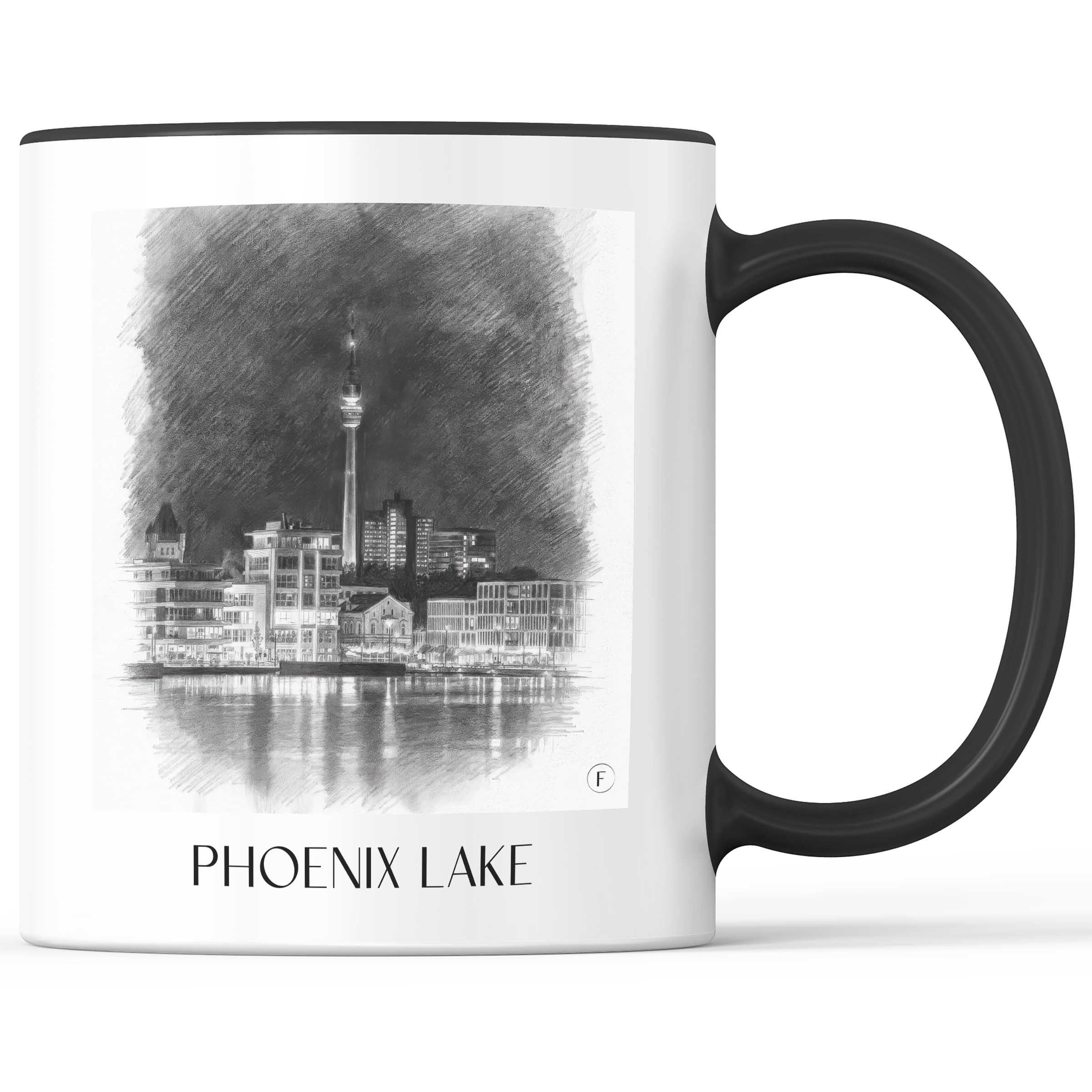 Phoenix See Kaffeebecher - Dortmund - Deutschland Becher - Kaffeetasse im Zeichnung Stil