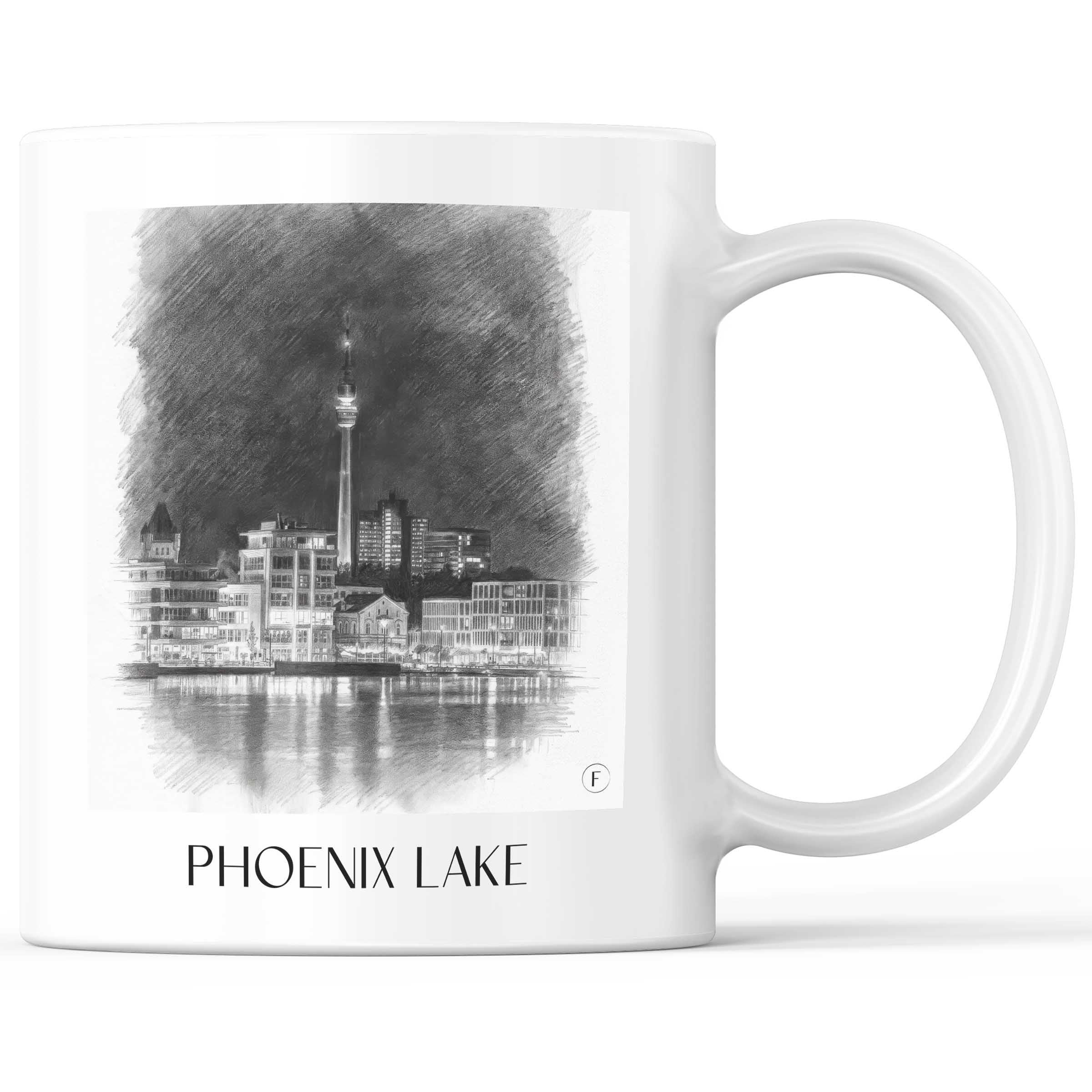 Phoenix See Kaffeebecher - Dortmund - Deutschland Becher - Kaffeetasse im Zeichnung Stil