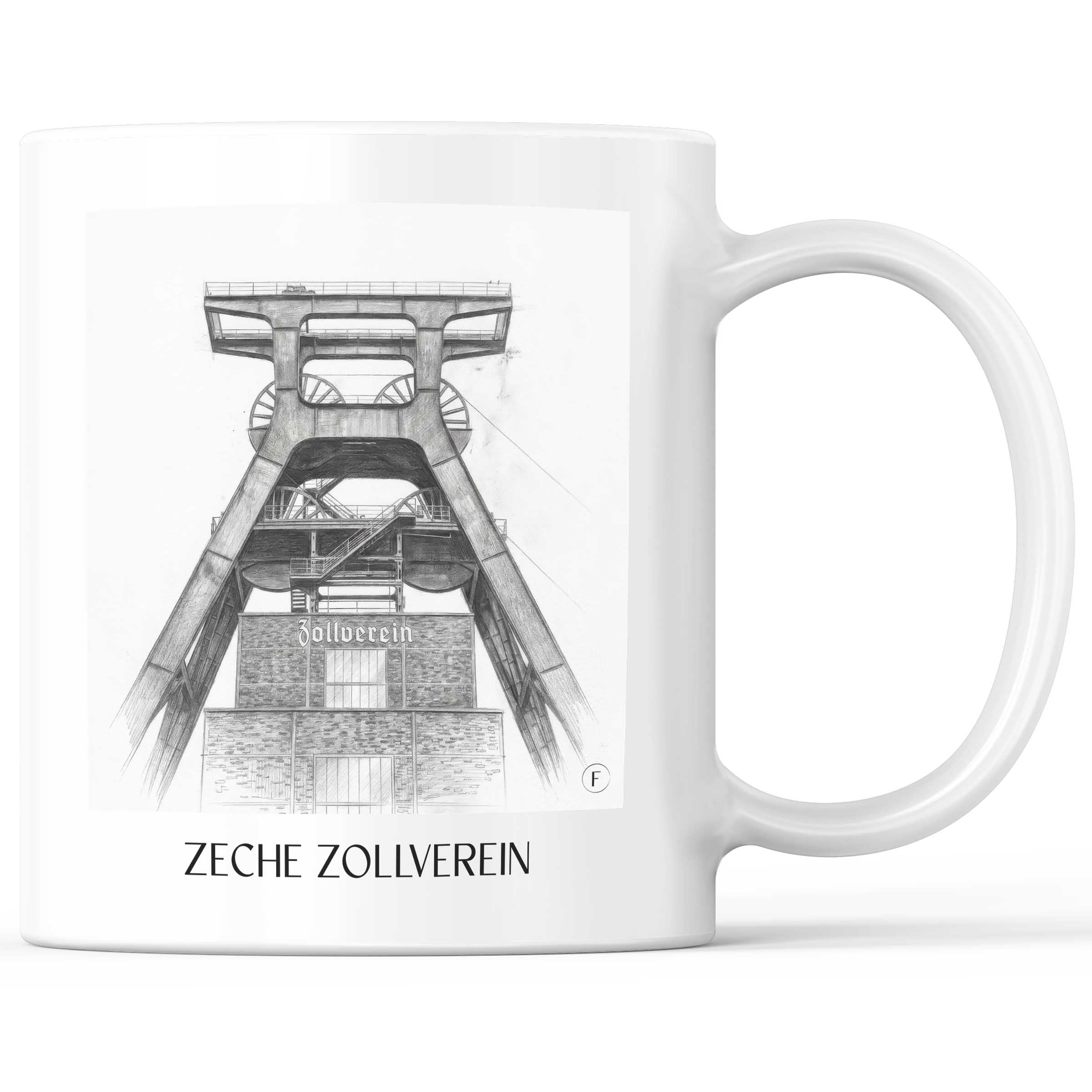 Zeche Zollverein Kaffeebecher - Essen - Deutschland Becher - Kaffeetasse im Zeichnung Stil