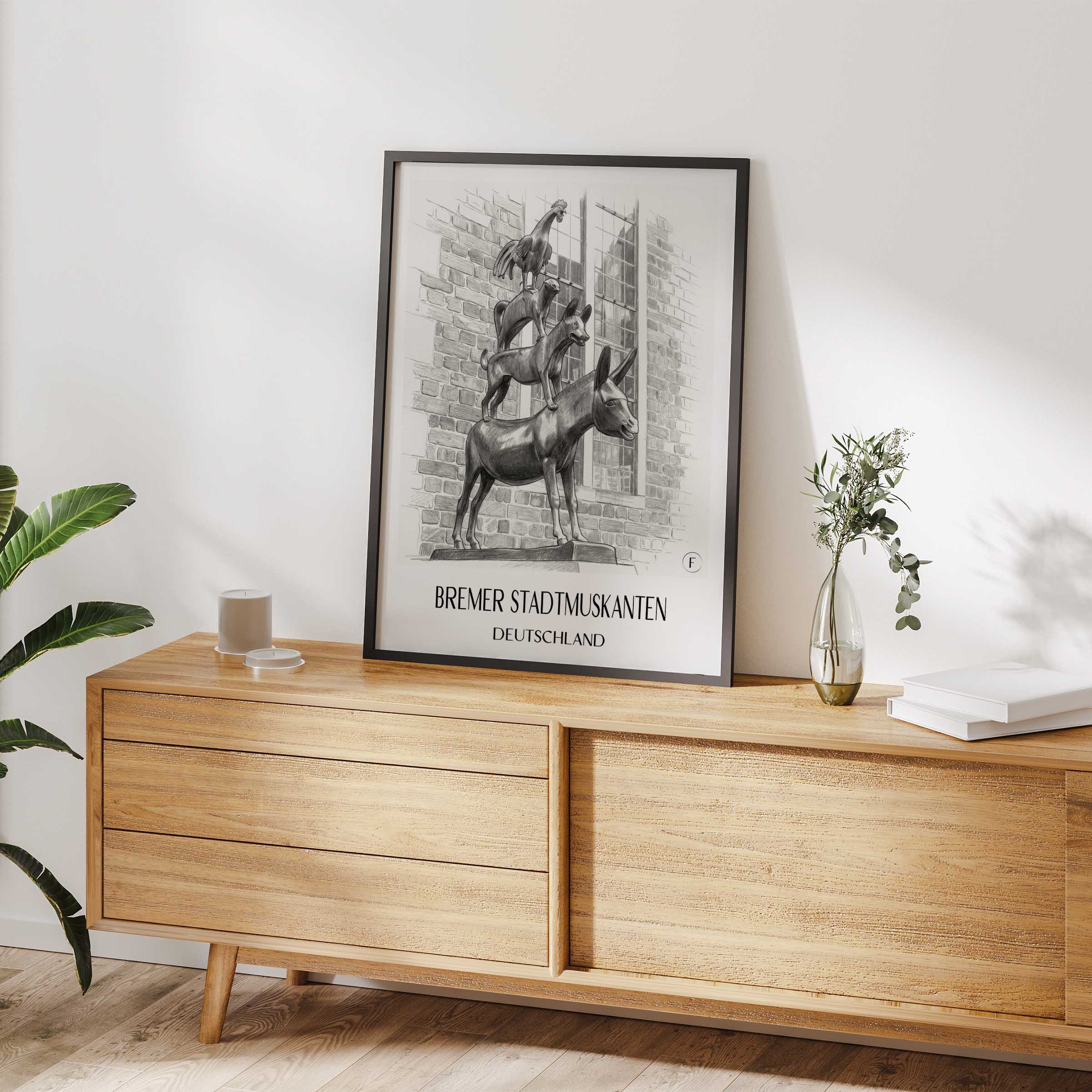 bremer-stadtmuskanten-deutschland-poster-bleistift-zeichnung-drawing