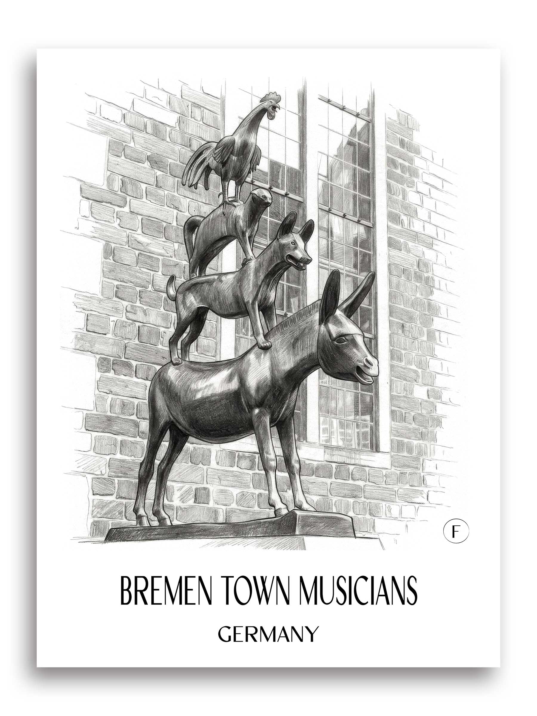 Bremer Stadtmuskanten Poster - - Deutschland Kunstdruck - Zeichnung von A4 bis A1