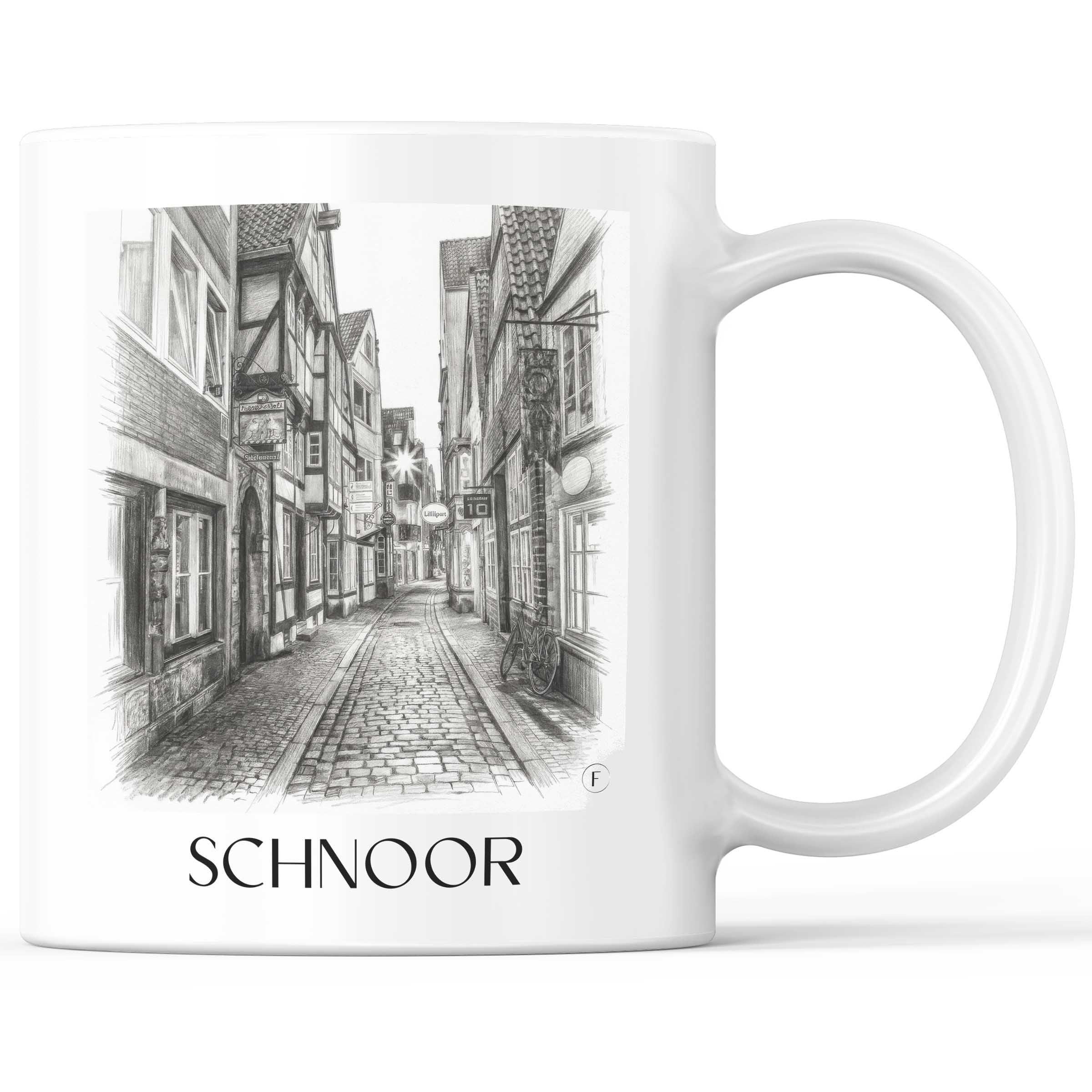 Schnoor Kaffeebecher - Bremen - Deutschland Becher - Kaffeetasse im Zeichnung Stil