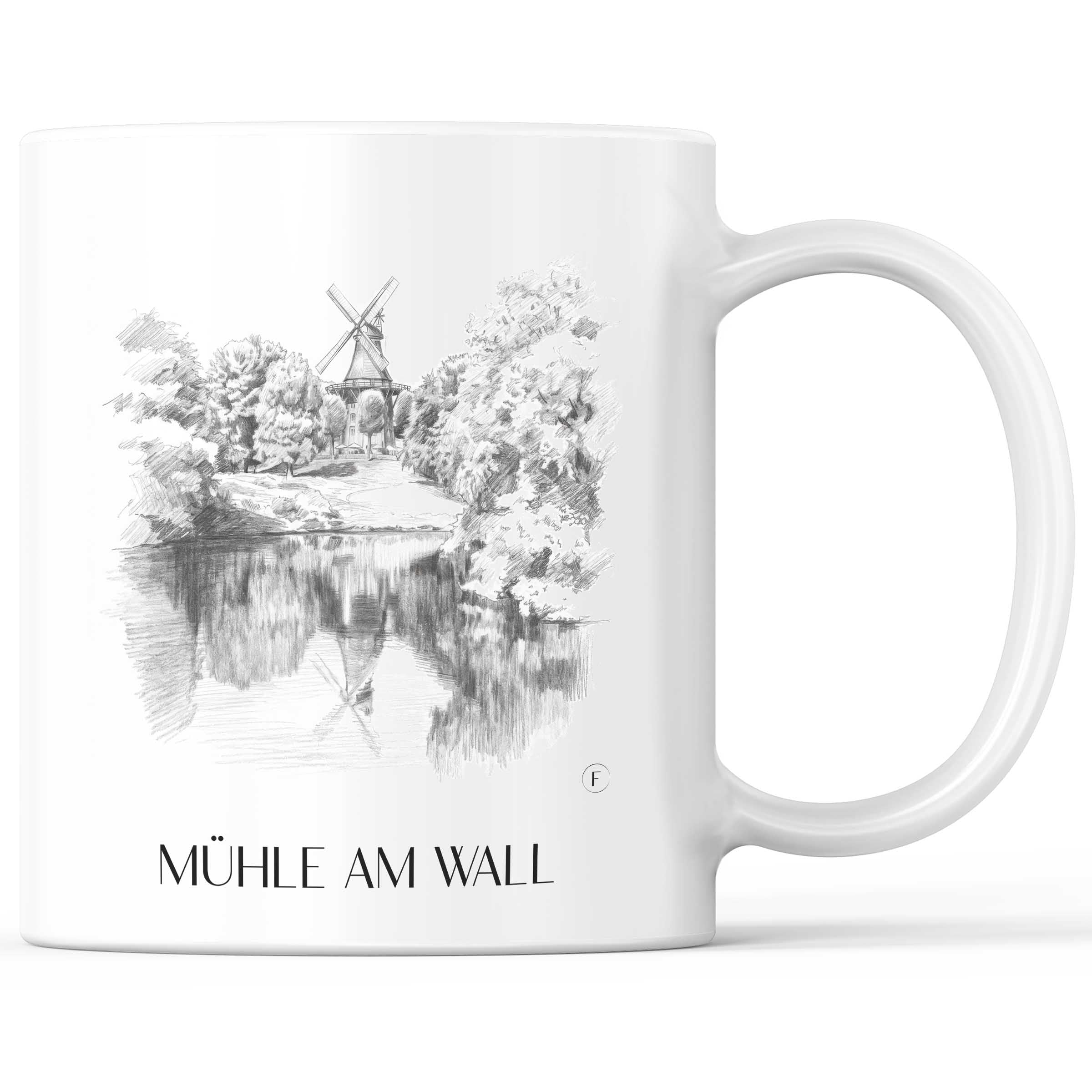 Mühle am Wall Kaffeebecher - Bremen - Deutschland Becher - Kaffeetasse im Zeichnung Stil