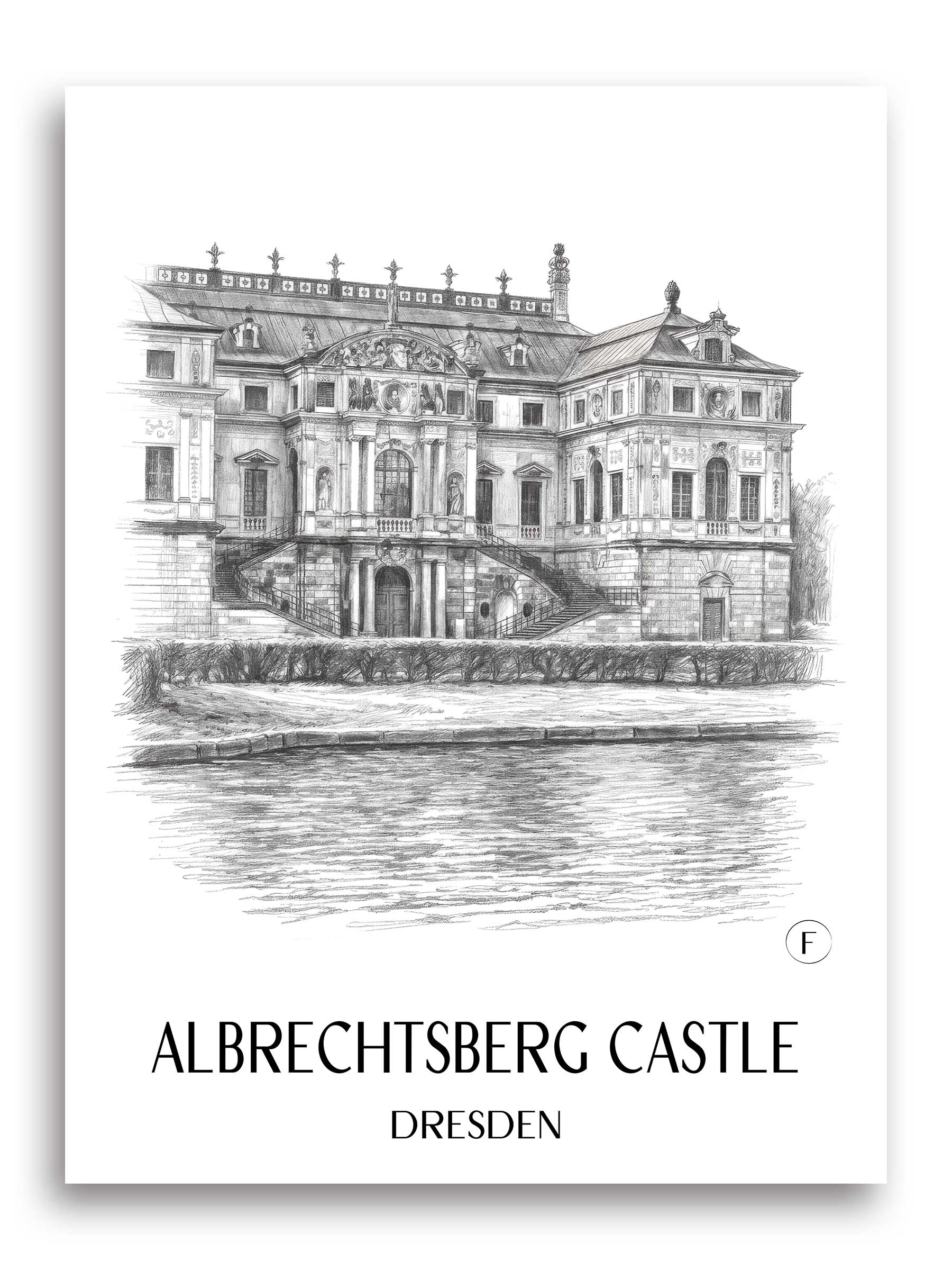 Schloss Albrechtsberg Poster - Dresden - Deutschland Kunstdruck - Zeichnung von A4 bis A1