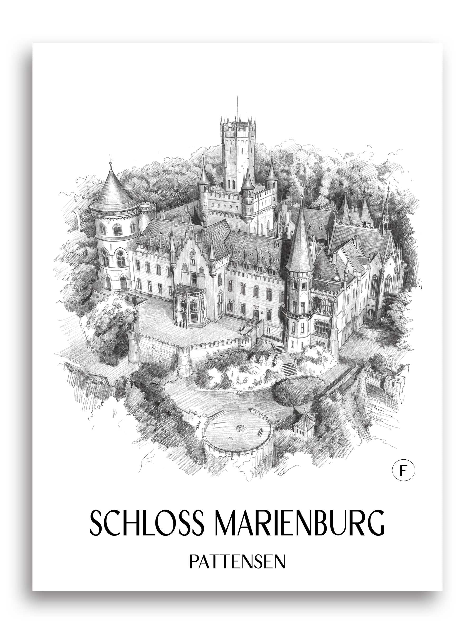 schloss-marienburg-pattensen-deutschland-poster-bleistift-zeichnung-drawing