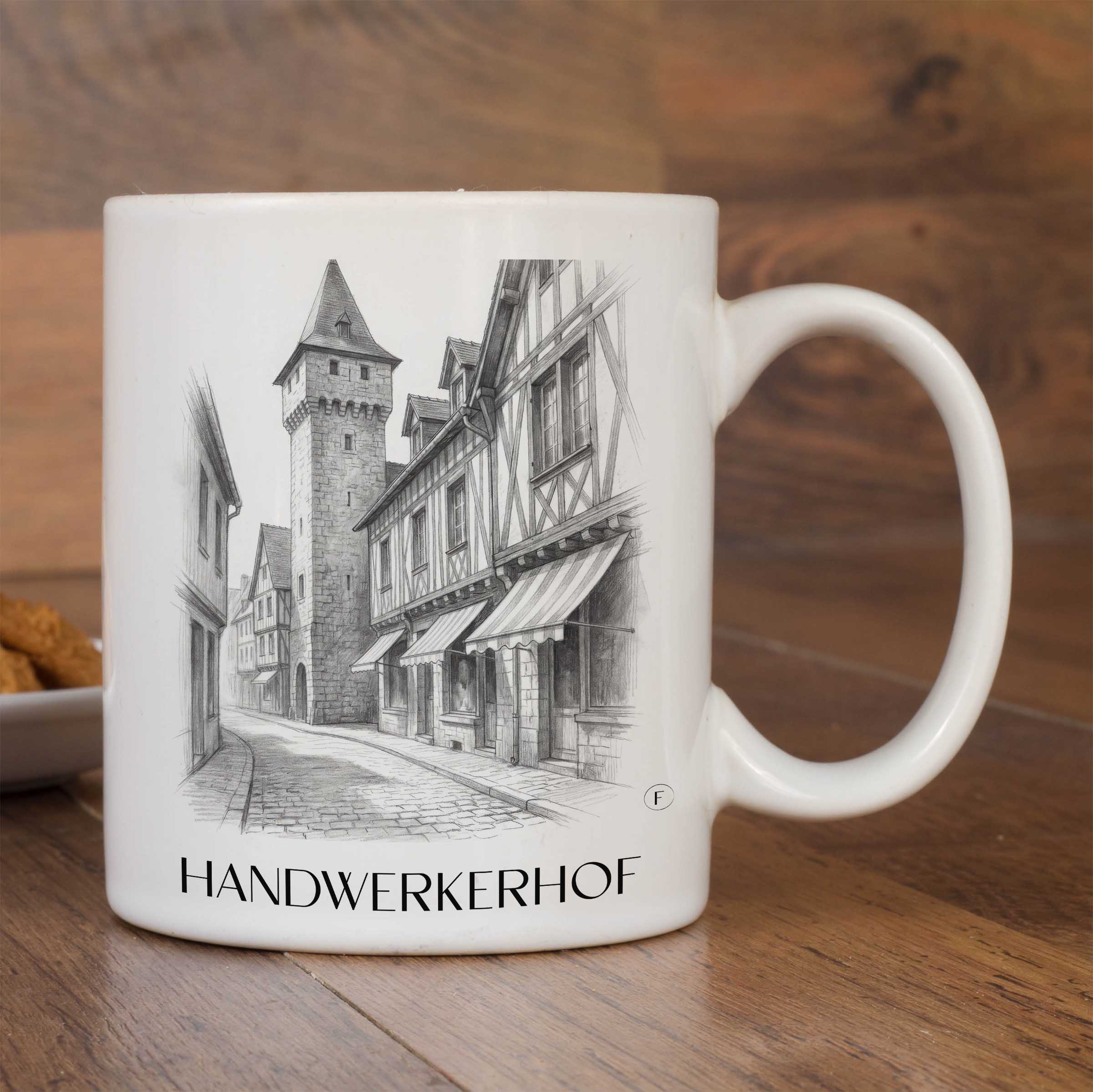 handwerkerhof-nürnberg-deutschland-kaffeebecher-bleistift-zeichnung-drawing