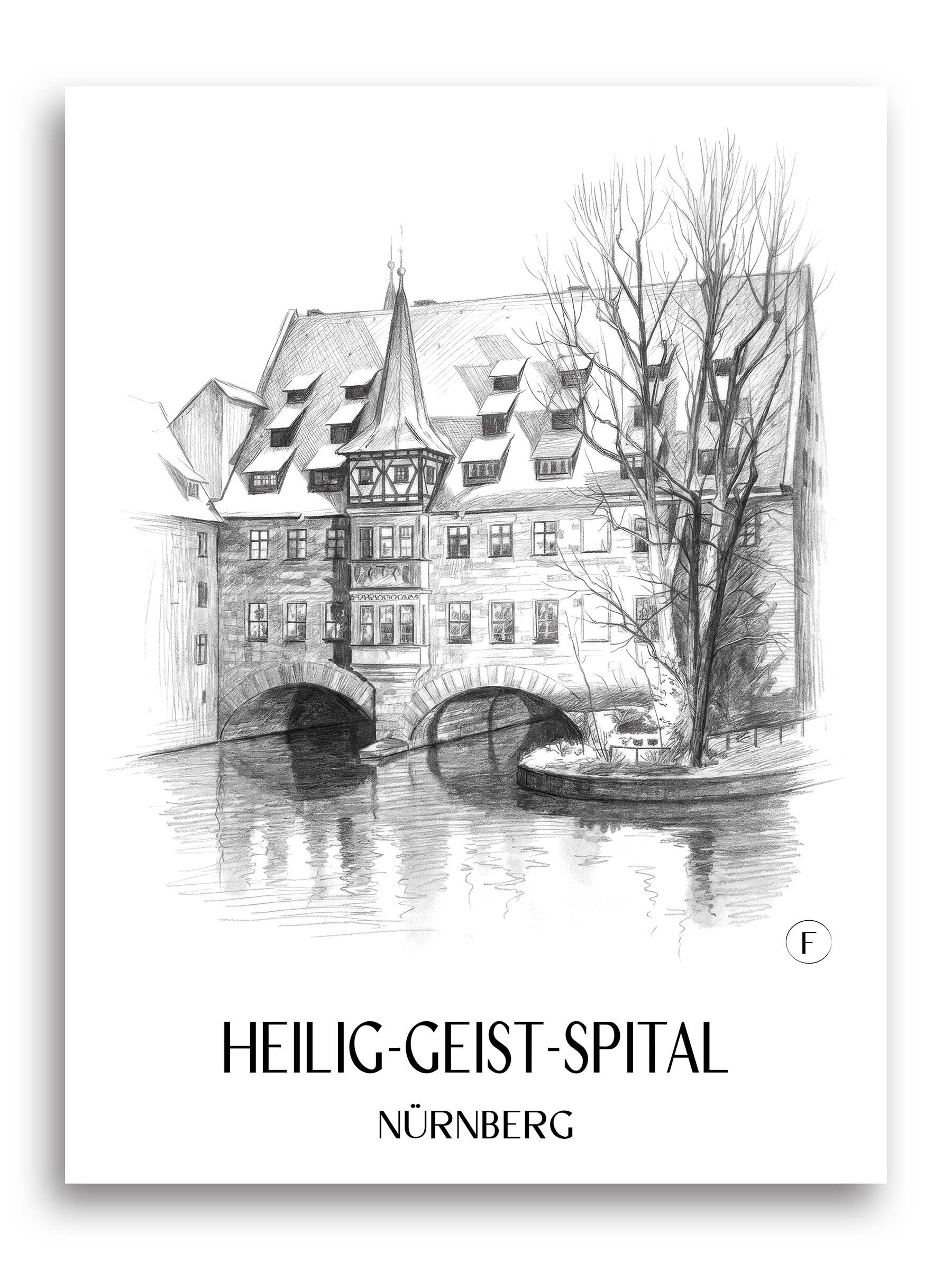heilig-geist-spital-nürnberg-deutschland-poster-bleistift-zeichnung-drawing