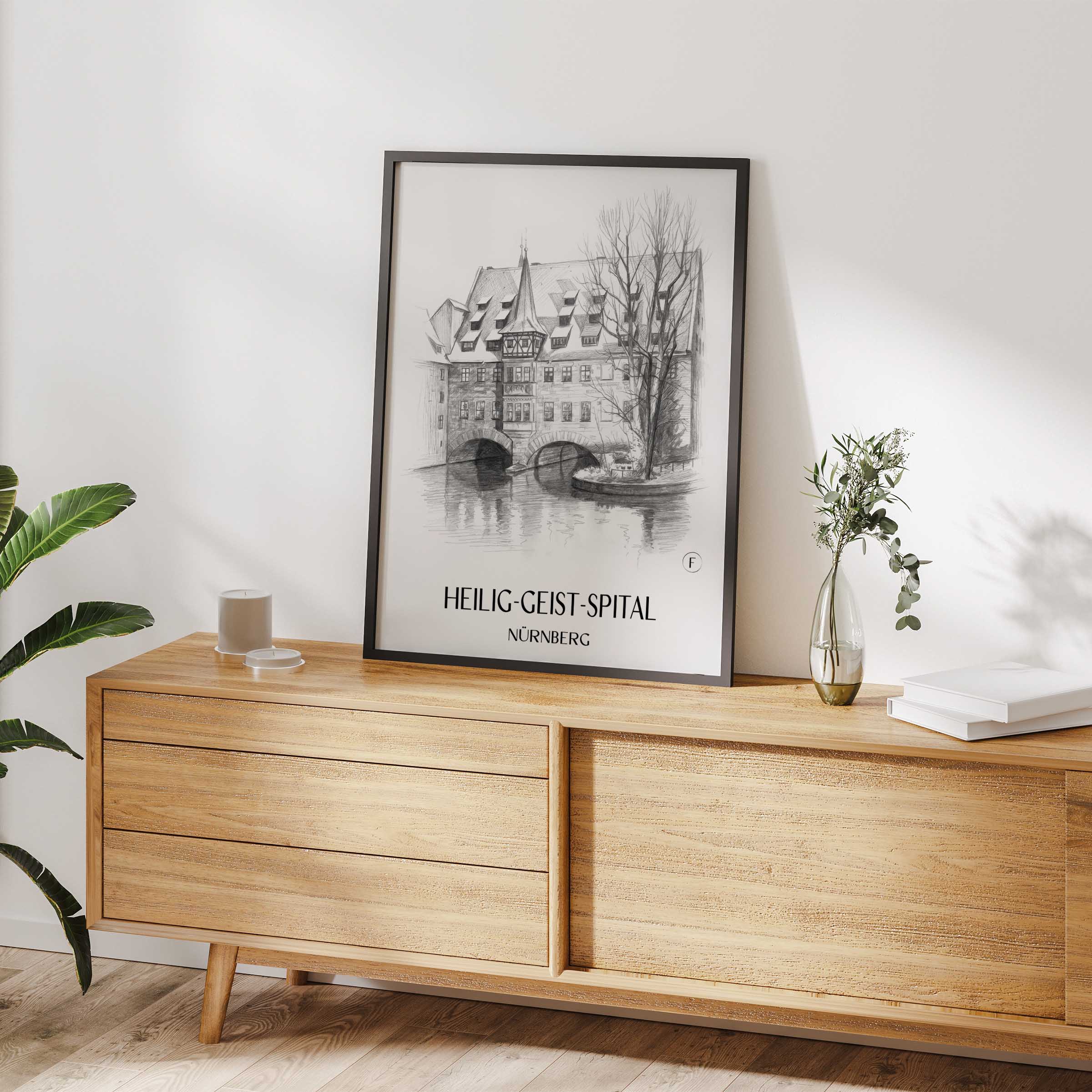 heilig-geist-spital-nürnberg-deutschland-poster-bleistift-zeichnung-drawing