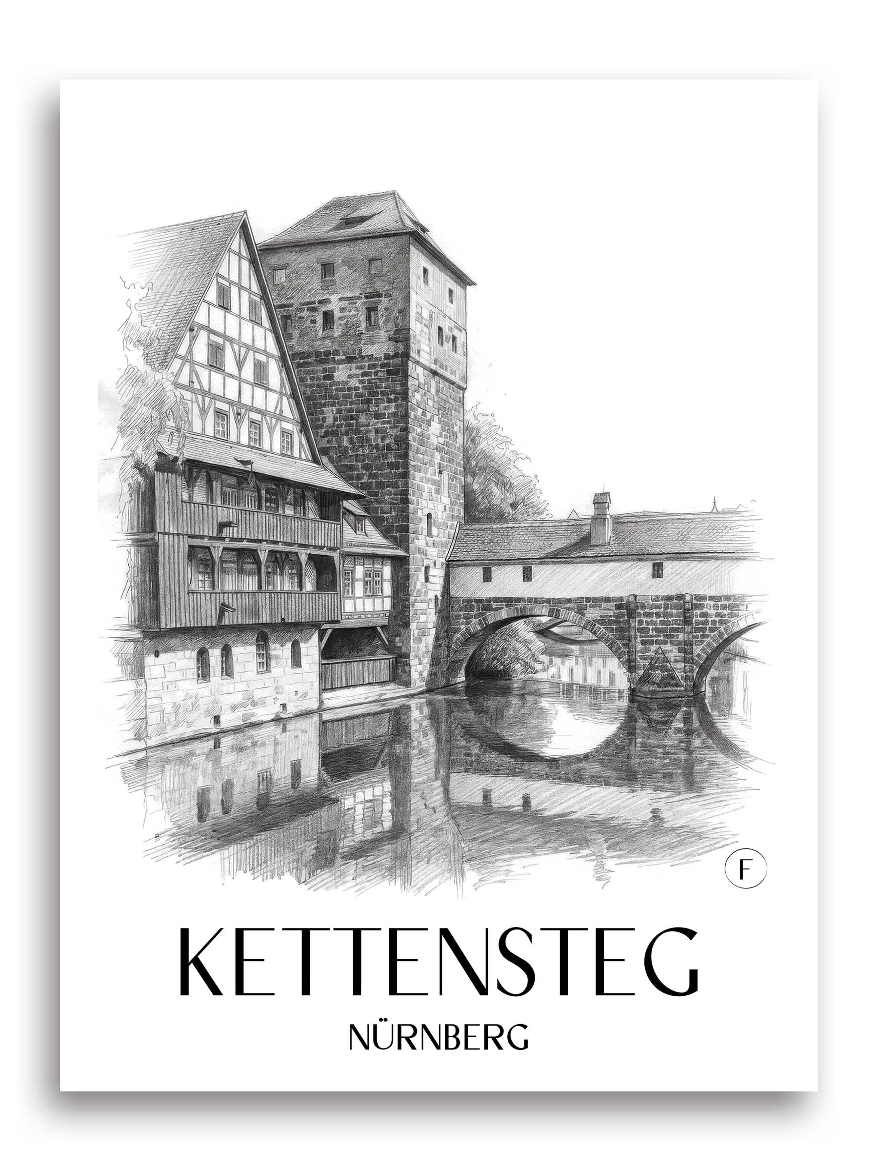 kettensteg-nürnberg-deutschland-poster-bleistift-zeichnung-drawing