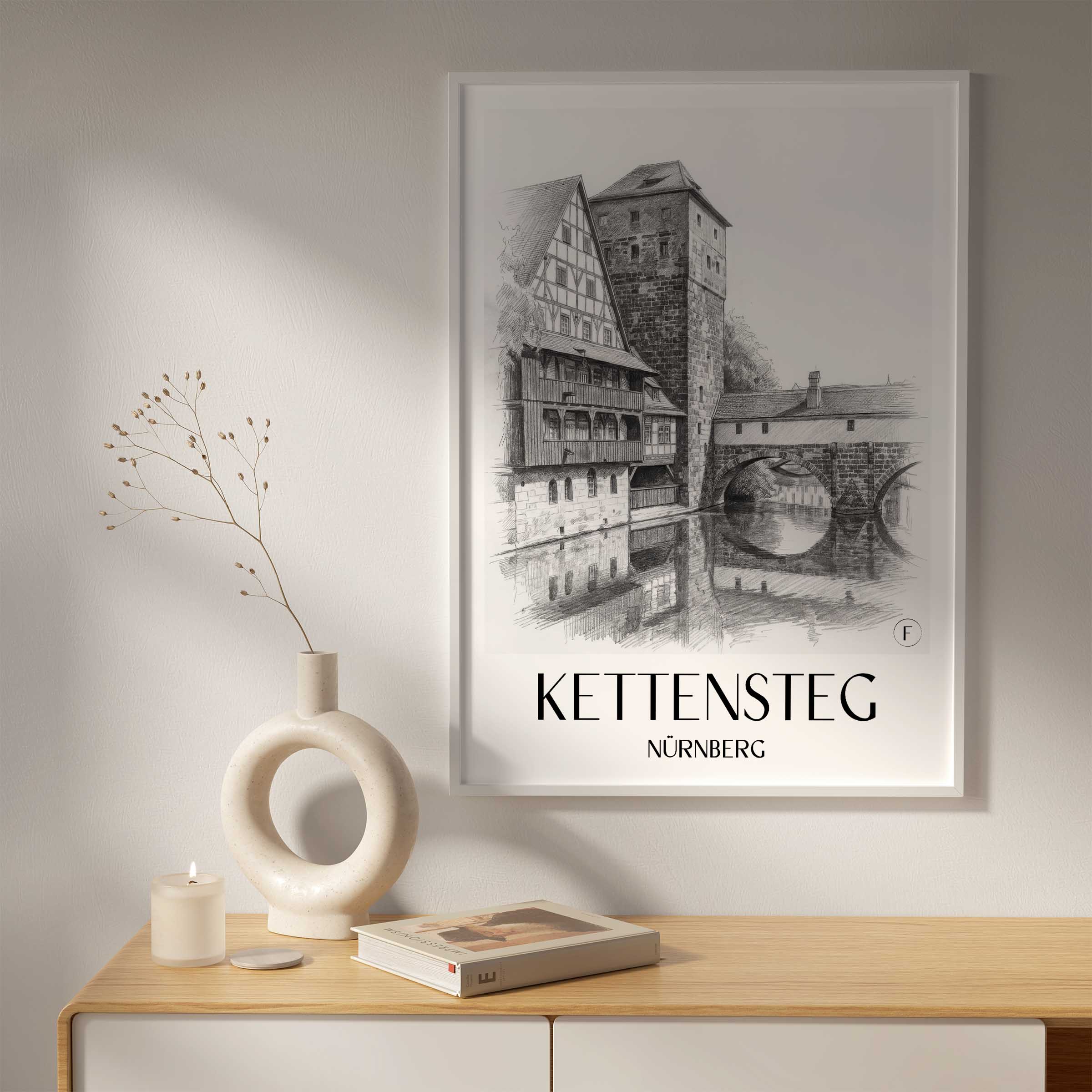 kettensteg-nürnberg-deutschland-poster-bleistift-zeichnung-drawing