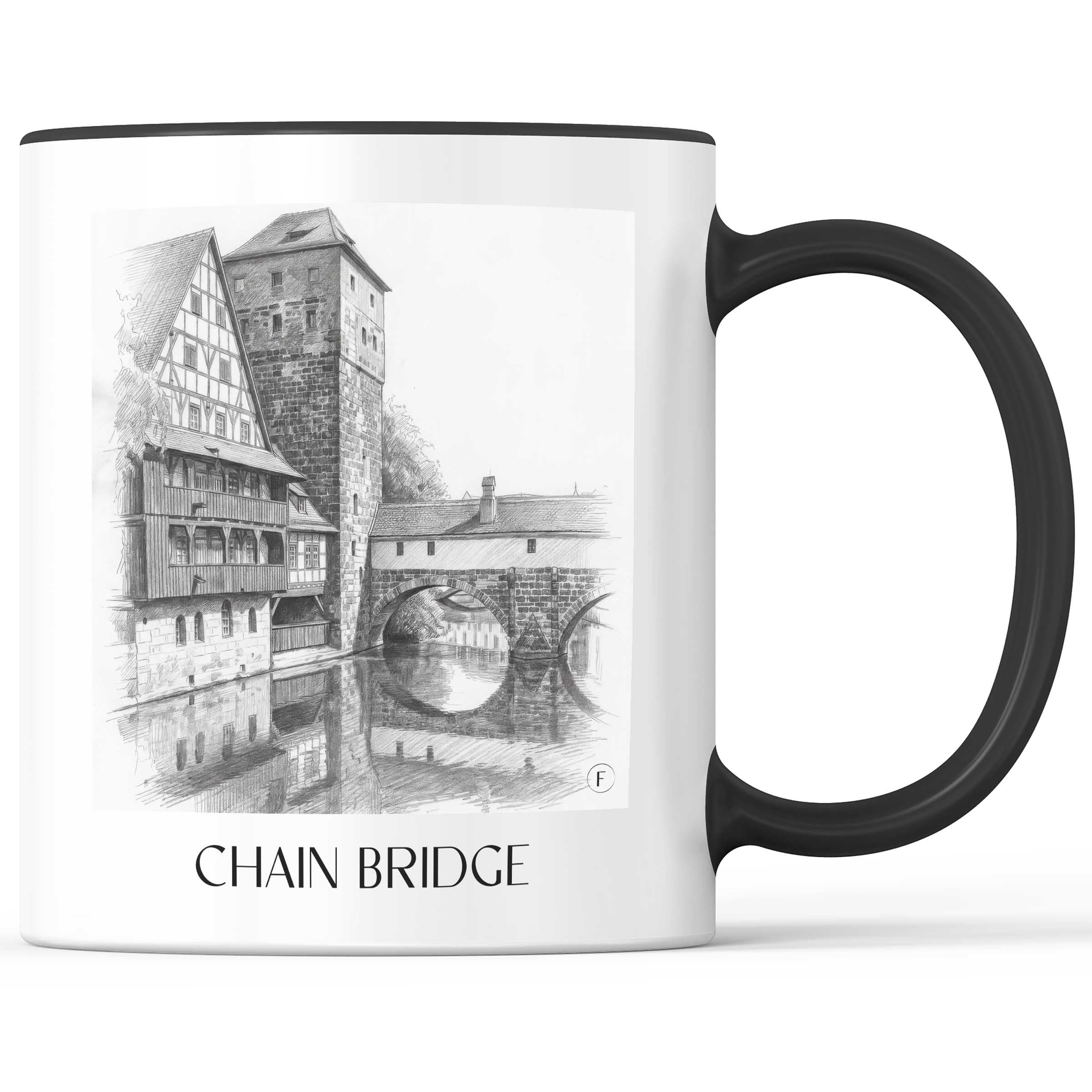 Kettensteg Kaffeebecher - Nürnberg - Deutschland Becher - Kaffeetasse im Zeichnung Stil