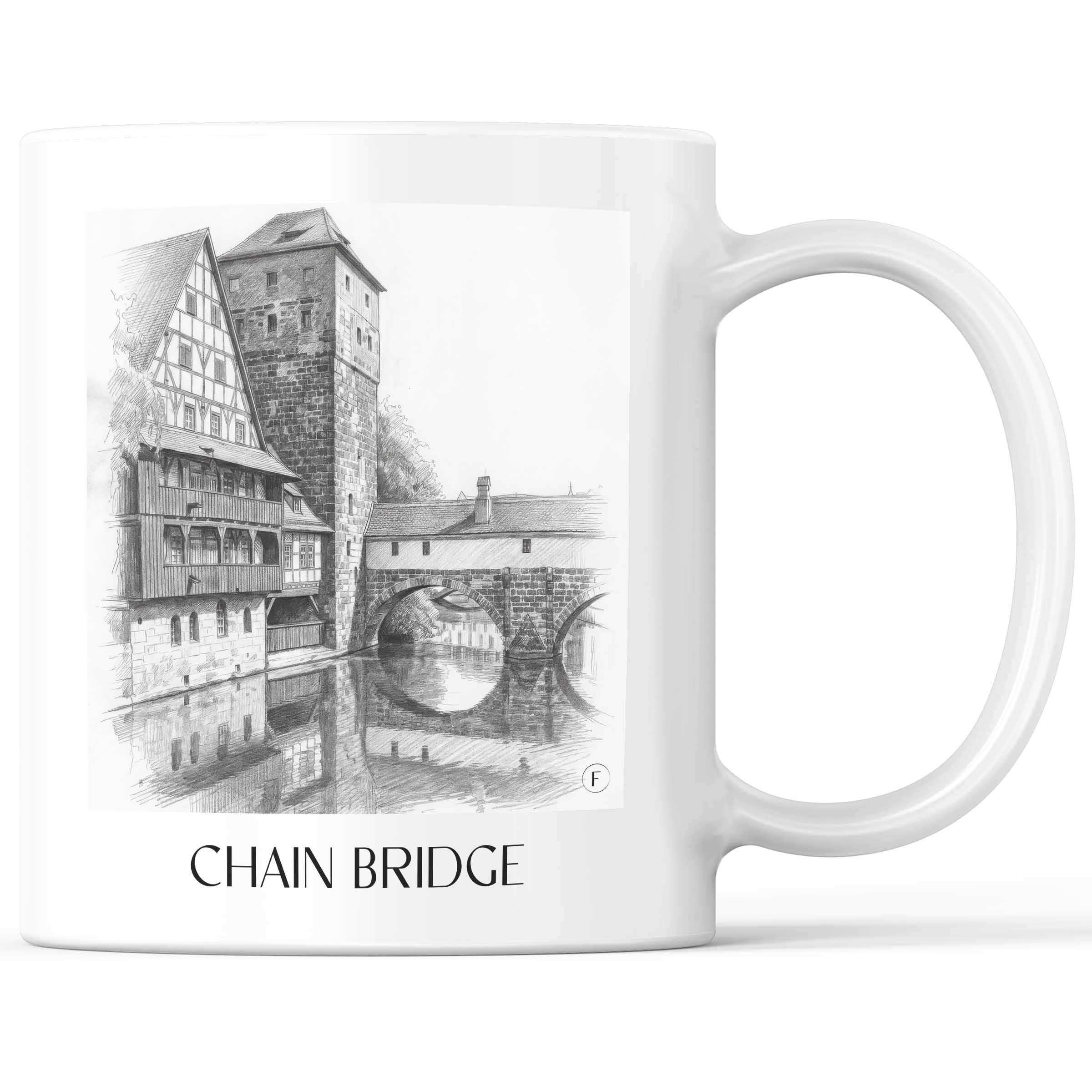 Kettensteg Kaffeebecher - Nürnberg - Deutschland Becher - Kaffeetasse im Zeichnung Stil