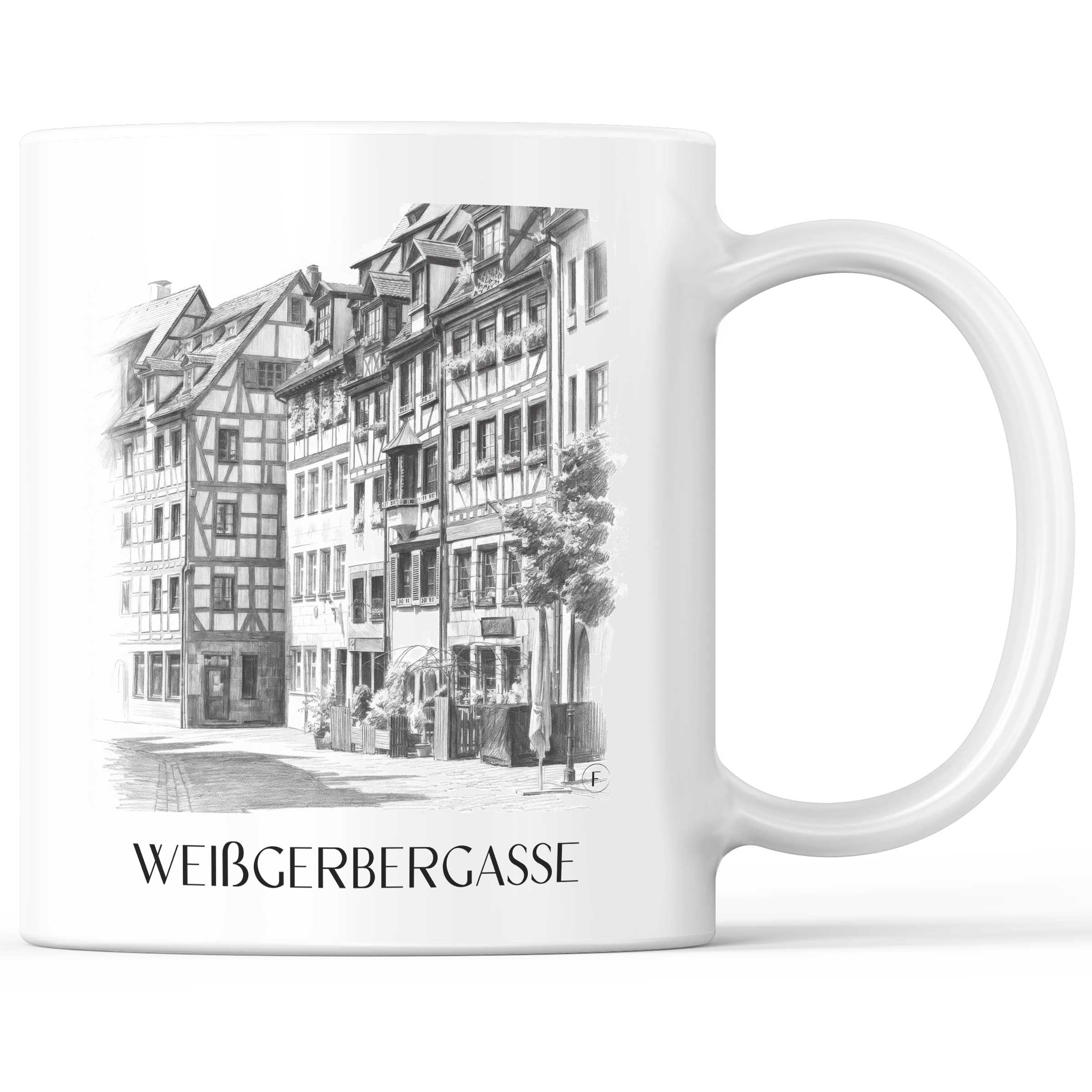 Weißgerbergasse Kaffeebecher - Nürnberg - Deutschland Becher - Kaffeetasse im Zeichnung Stil