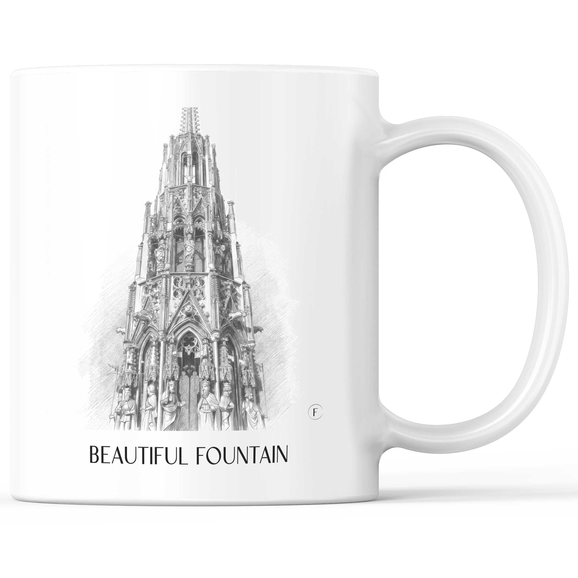 Schöner Brunnen Kaffeebecher - Nürnberg - Deutschland Becher - Kaffeetasse im Zeichnung Stil