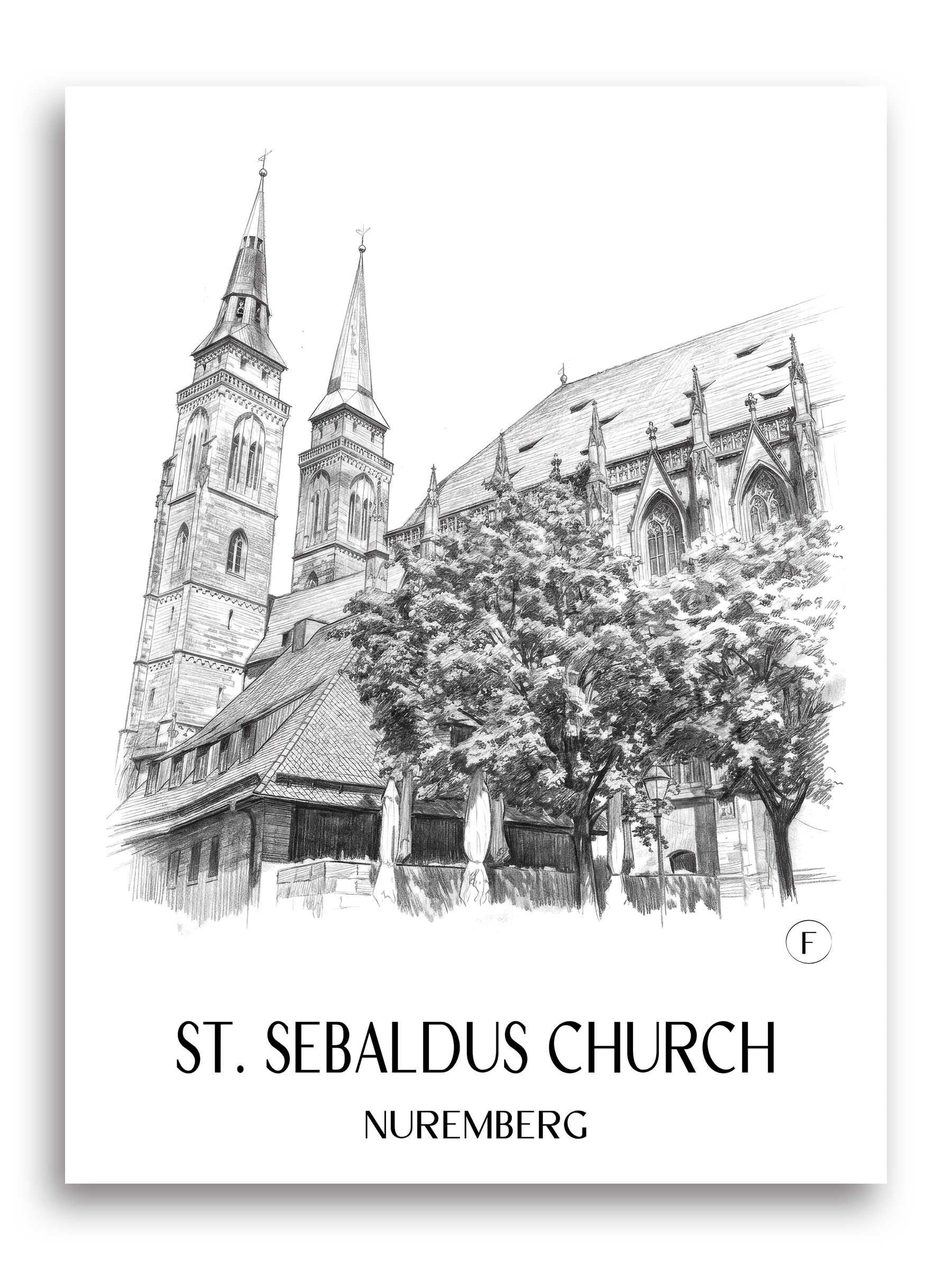 Sebalduskirche Poster - Nürnberg - Deutschland Kunstdruck - Zeichnung von A4 bis A1