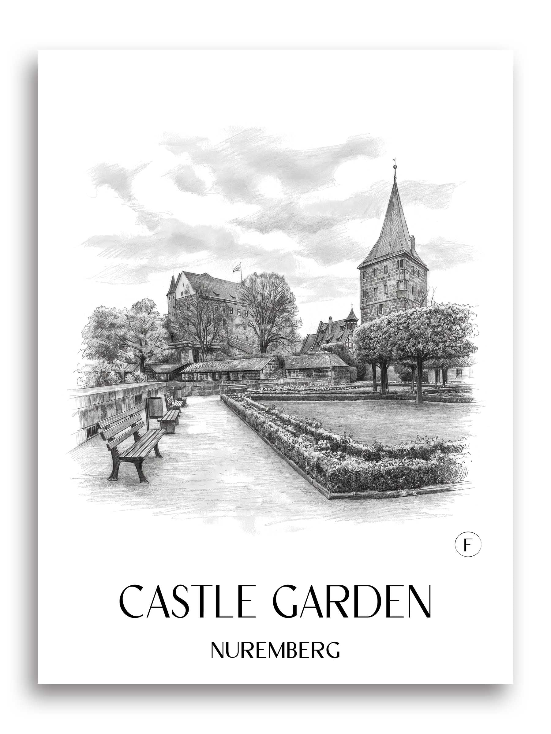Burggarten Poster - Nürnberg - Deutschland Kunstdruck - Zeichnung von A4 bis A1