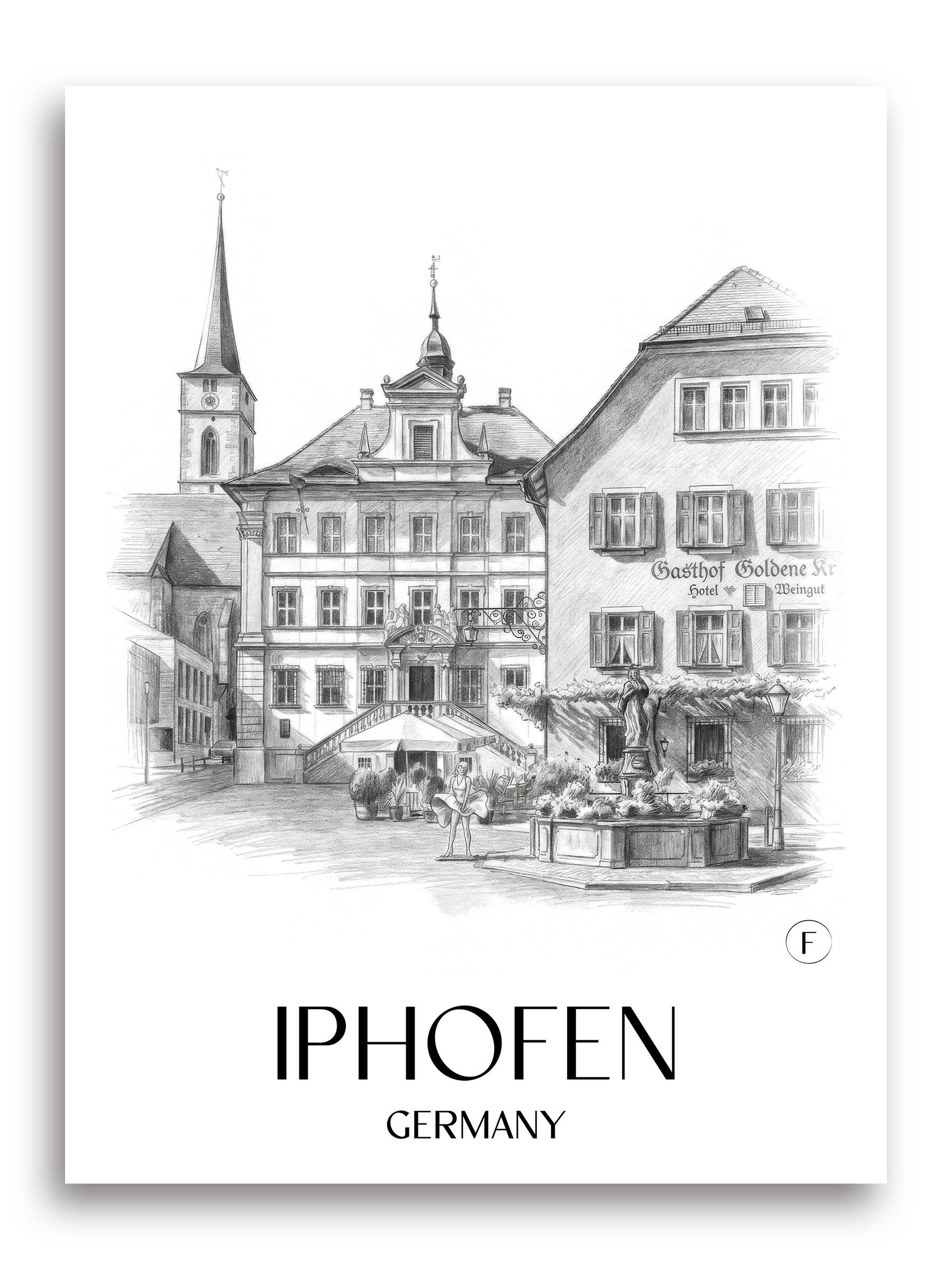 Iphofen Poster - - Deutschland Kunstdruck - Zeichnung von A4 bis A1