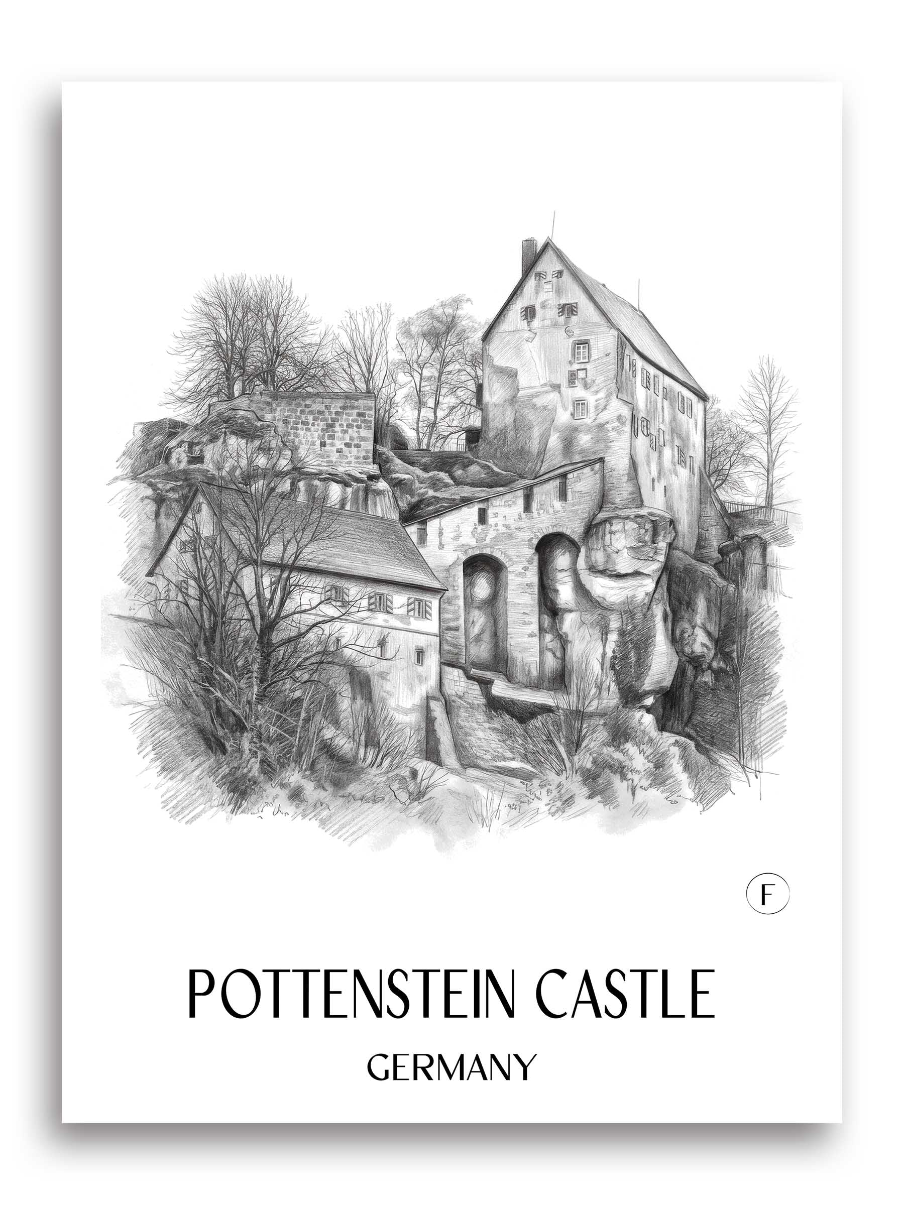 Burg Pottenstein Poster - - Deutschland Kunstdruck - Zeichnung von A4 bis A1