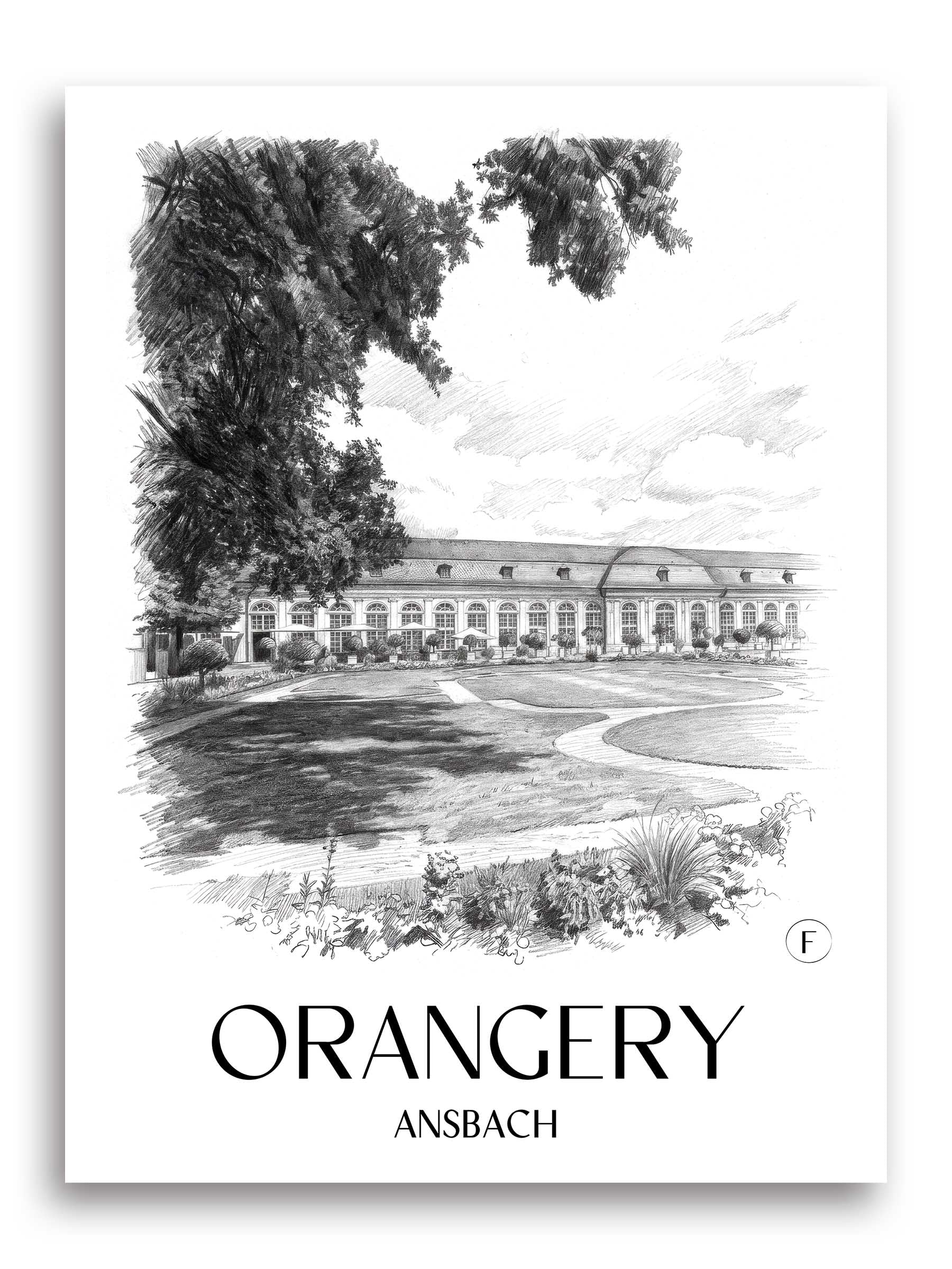 Orangerie Poster - Ansbach - Deutschland Kunstdruck - Zeichnung von A4 bis A1