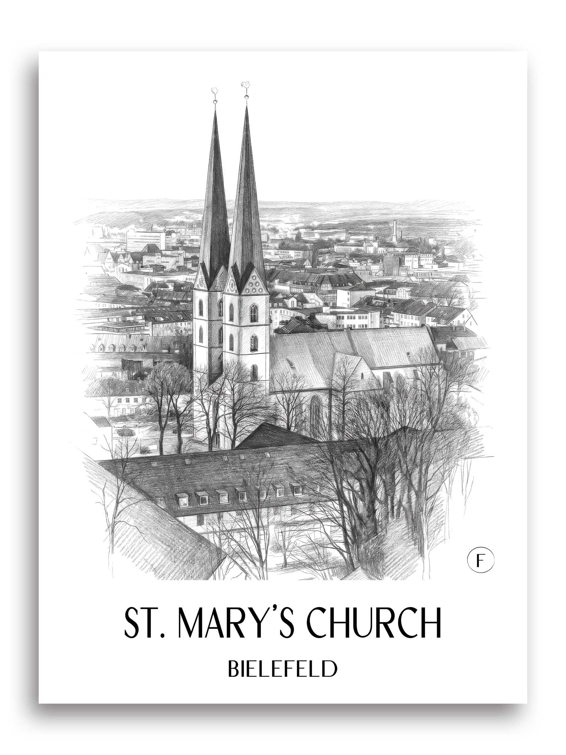 Marienkirche Poster - Bielefeld - Deutschland Kunstdruck - Zeichnung von A4 bis A1