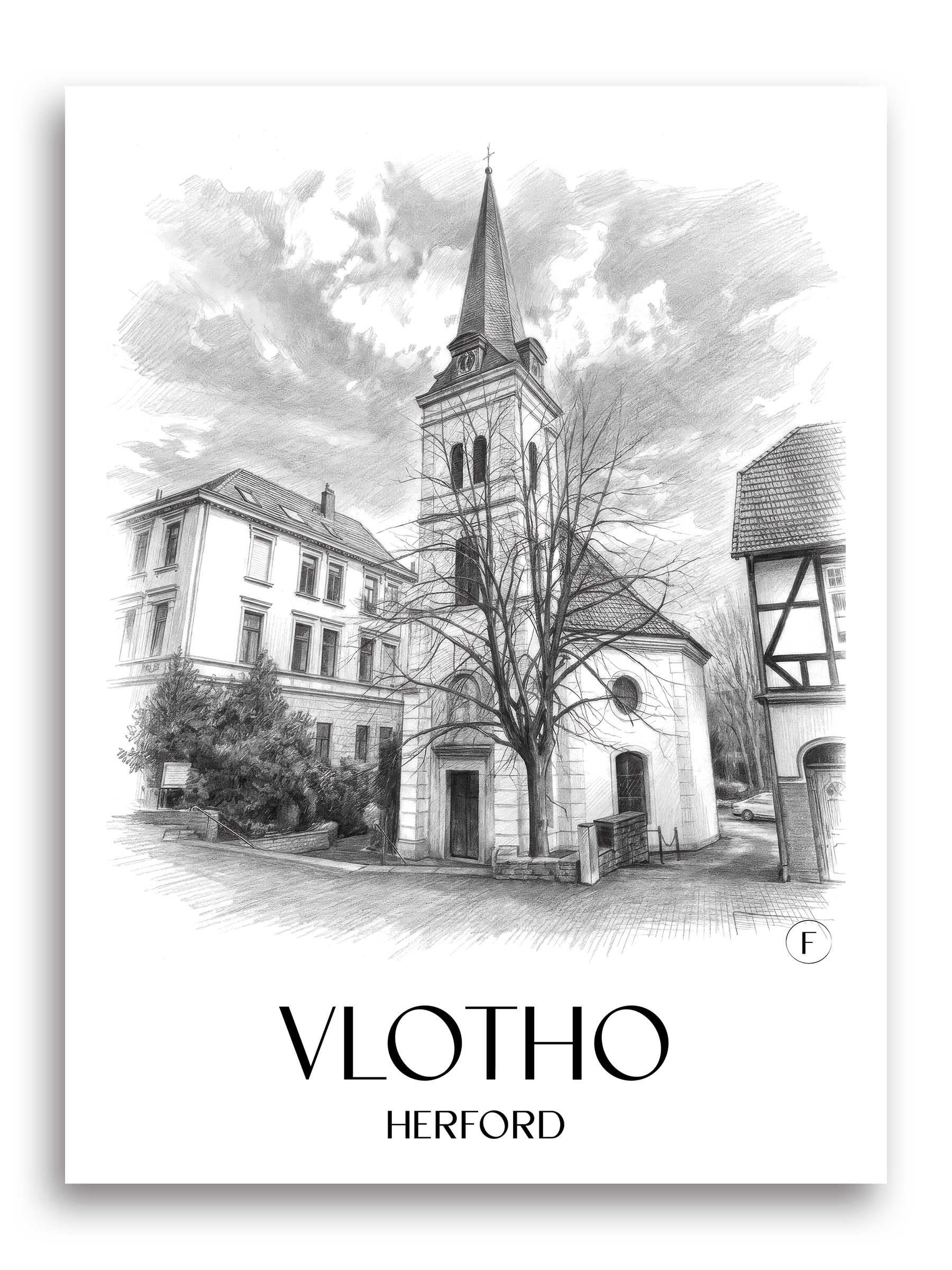 Vlotho Poster - Herford - Deutschland Kunstdruck - Zeichnung von A4 bis A1