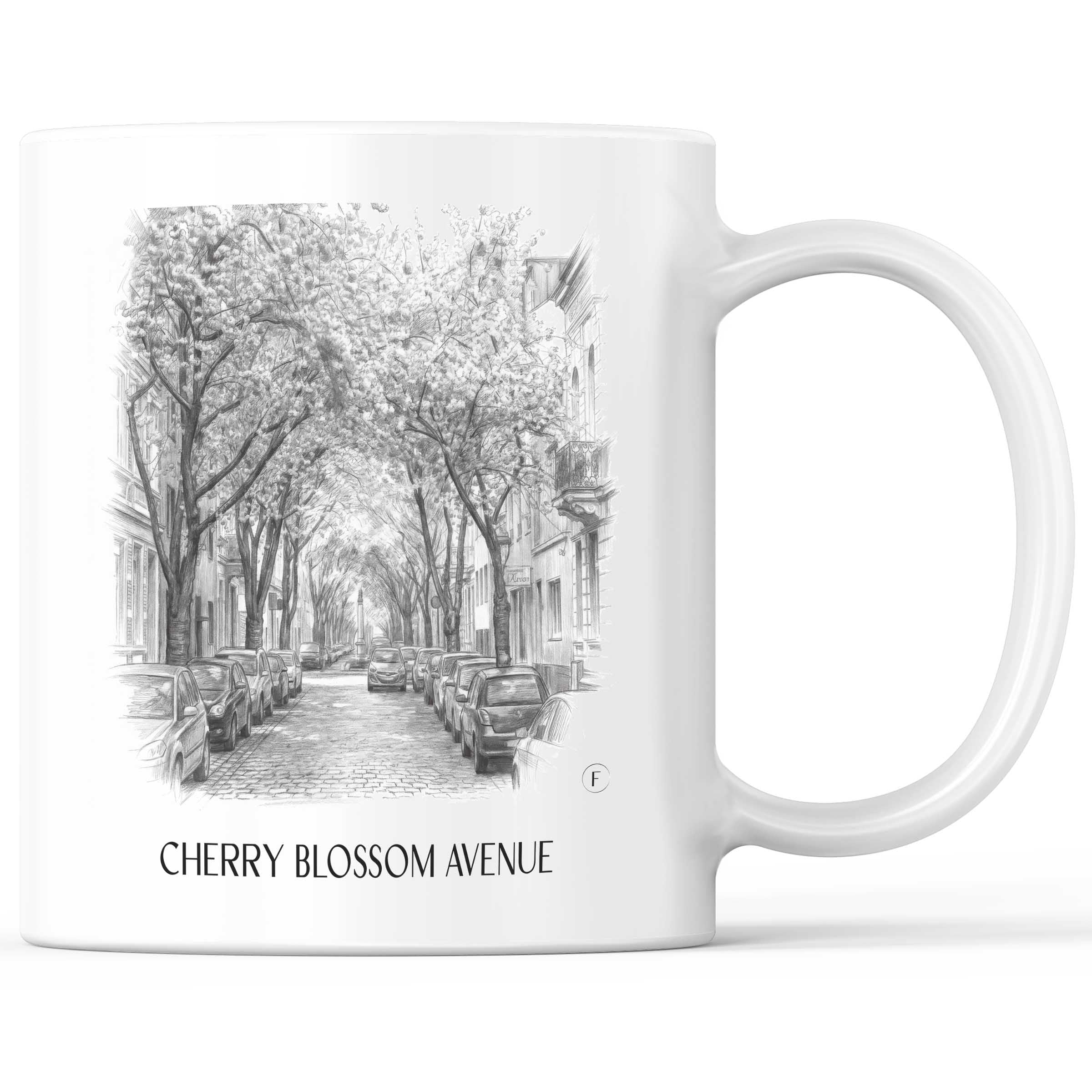 Kirschblütenallee Kaffeebecher - Bonn - Deutschland Becher - Kaffeetasse im Zeichnung Stil