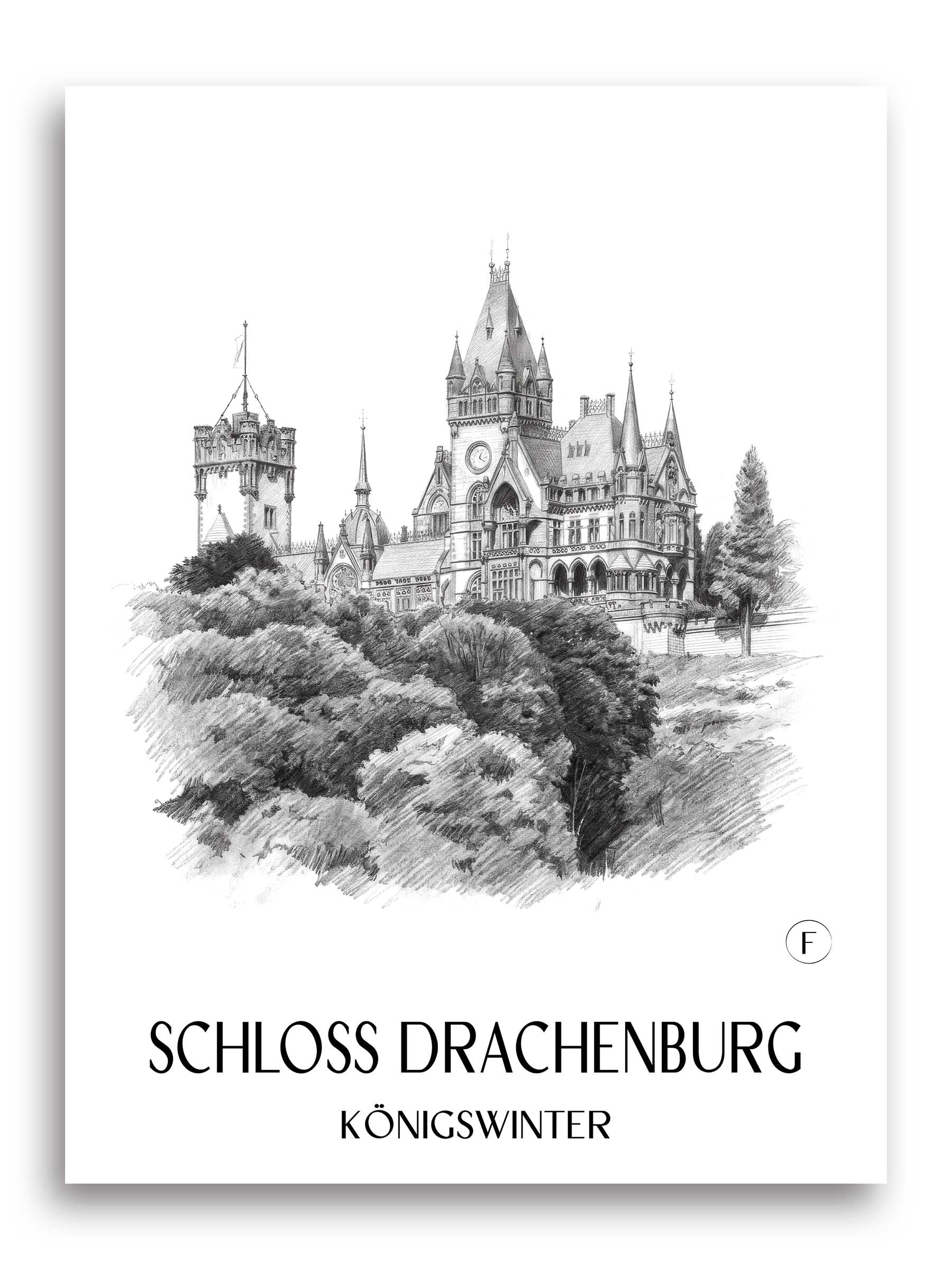 schloss-drachenburg-königswinter-deutschland-poster-bleistift-zeichnung-drawing