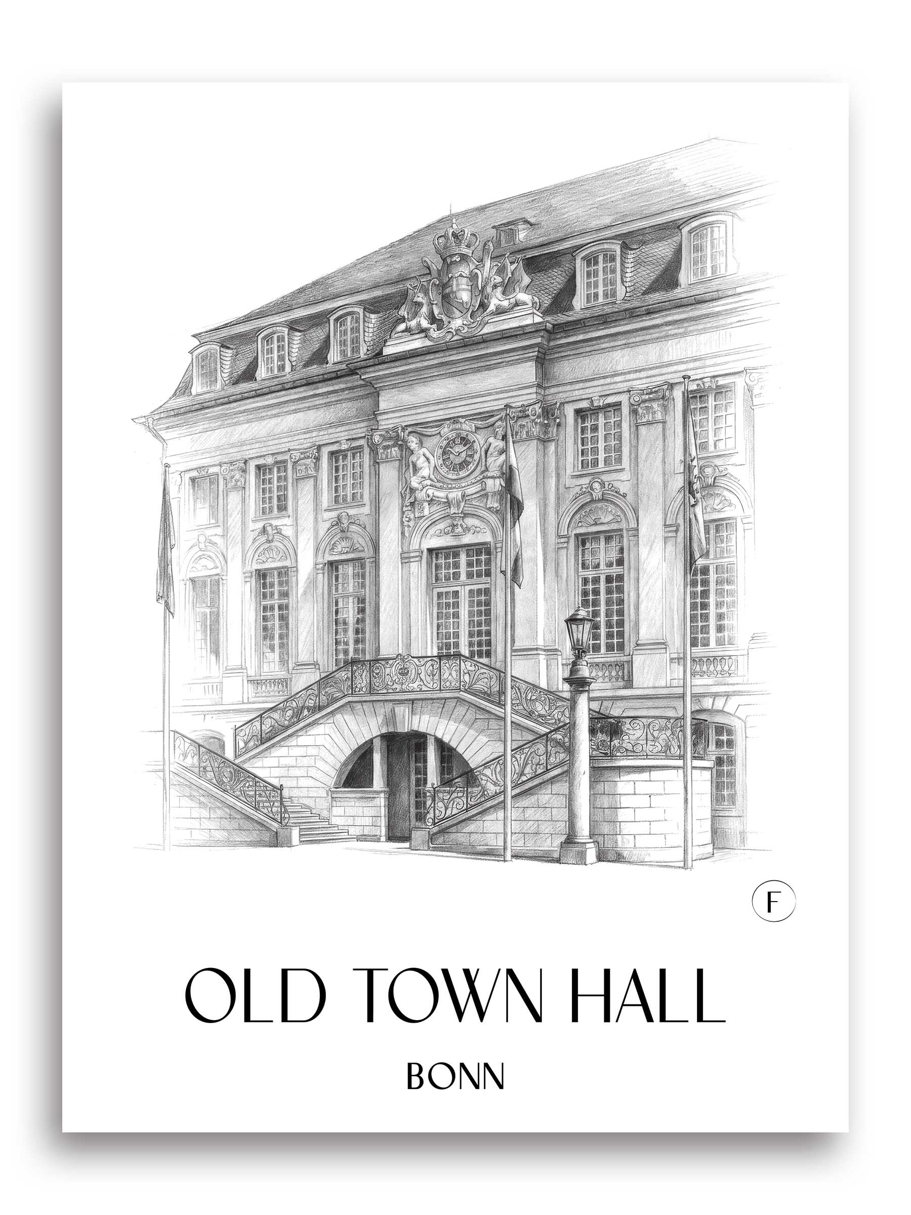 Altes Rathaus Poster - Bonn - Deutschland Kunstdruck - Zeichnung von A4 bis A1