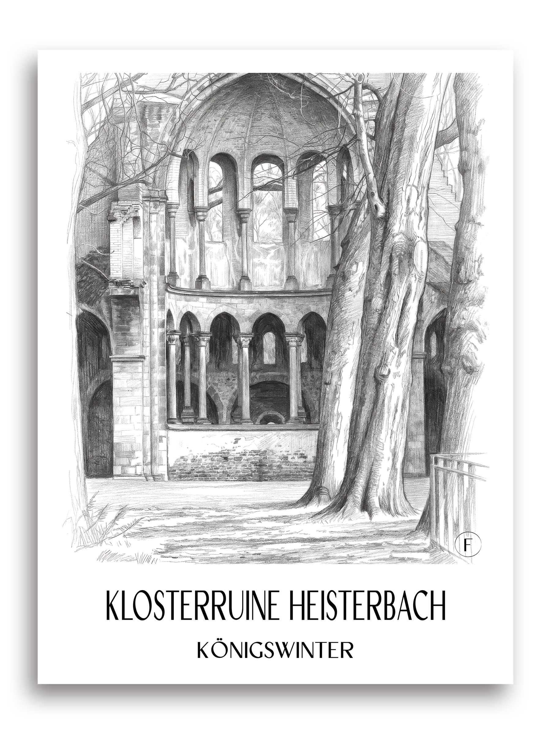 klosterruine-heisterbach-königswinter-deutschland-poster-bleistift-zeichnung-drawing